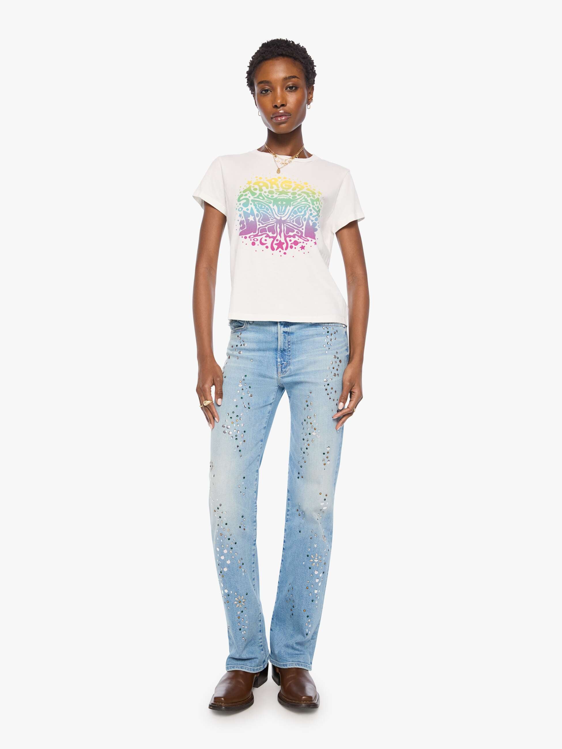 Mother The Boxy Goodie Goodie T-Shirt Stargazer Weiß Print