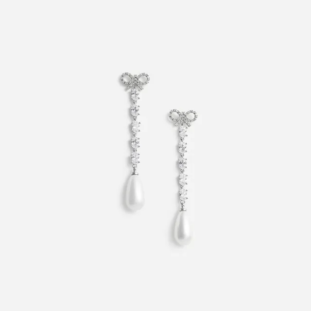 Self Portrait Bow Pearl Droplet Ohrringe Silber Kristall