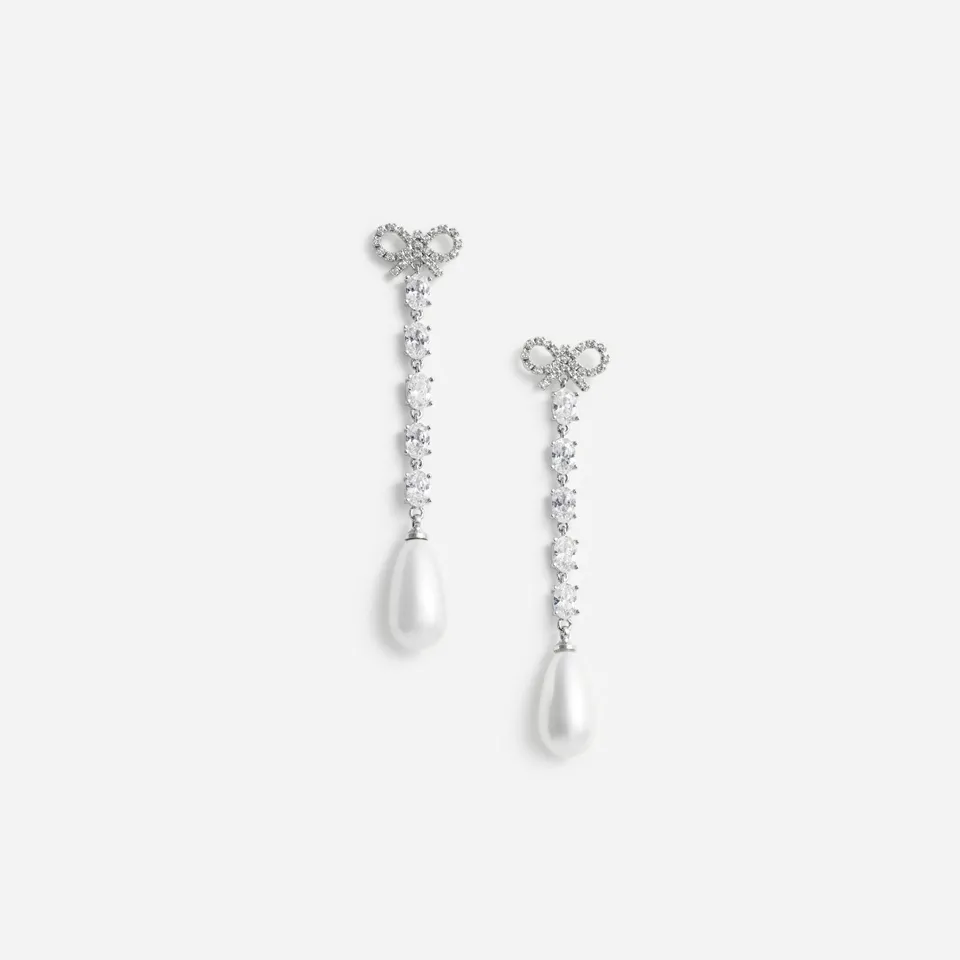 Self Portrait Bow Pearl Droplet Ohrringe Silber Kristall