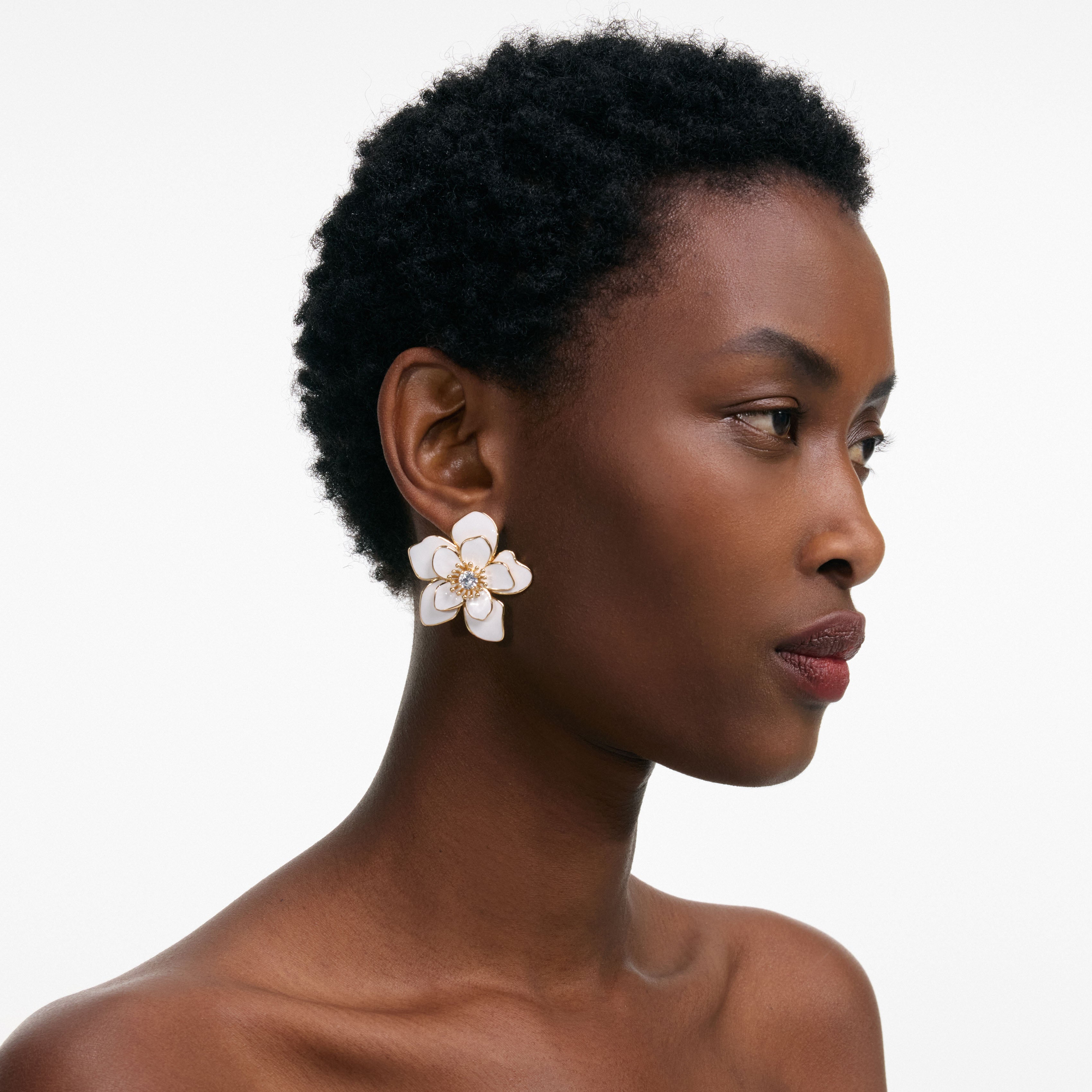 Self Portrait Jewellery Enamel Flower Ohrringe Creme Gold