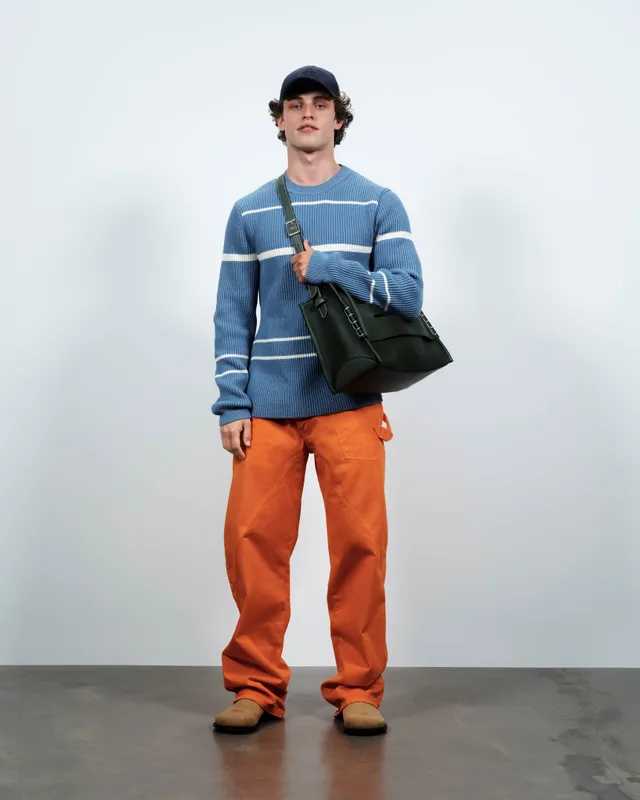 J.W. Anderson KW1511YN0486 Strickpullover Stahlblau Gestreift Herren