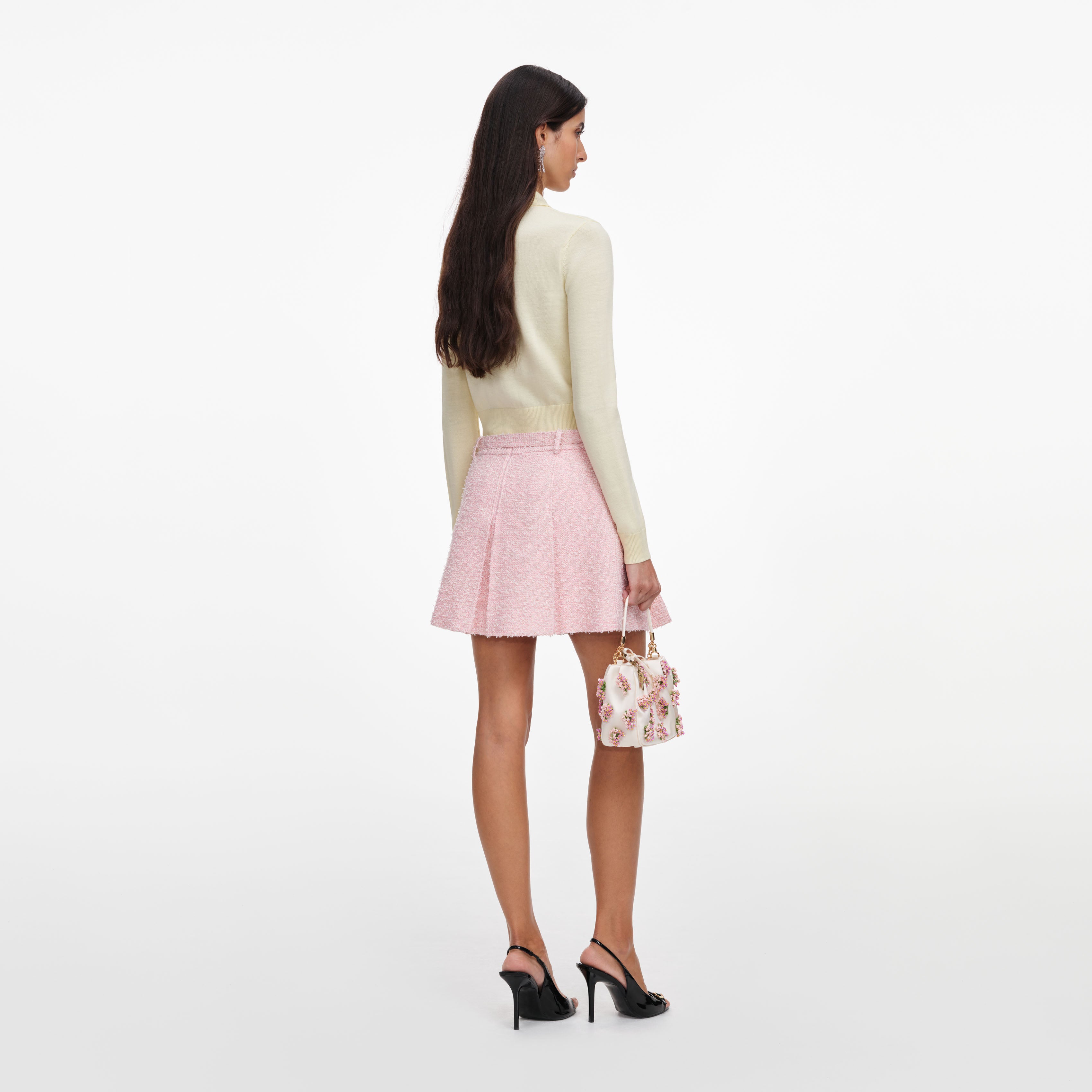 Self Portrait Pink Boucle Mini Rock A-Linie mit Gürtel