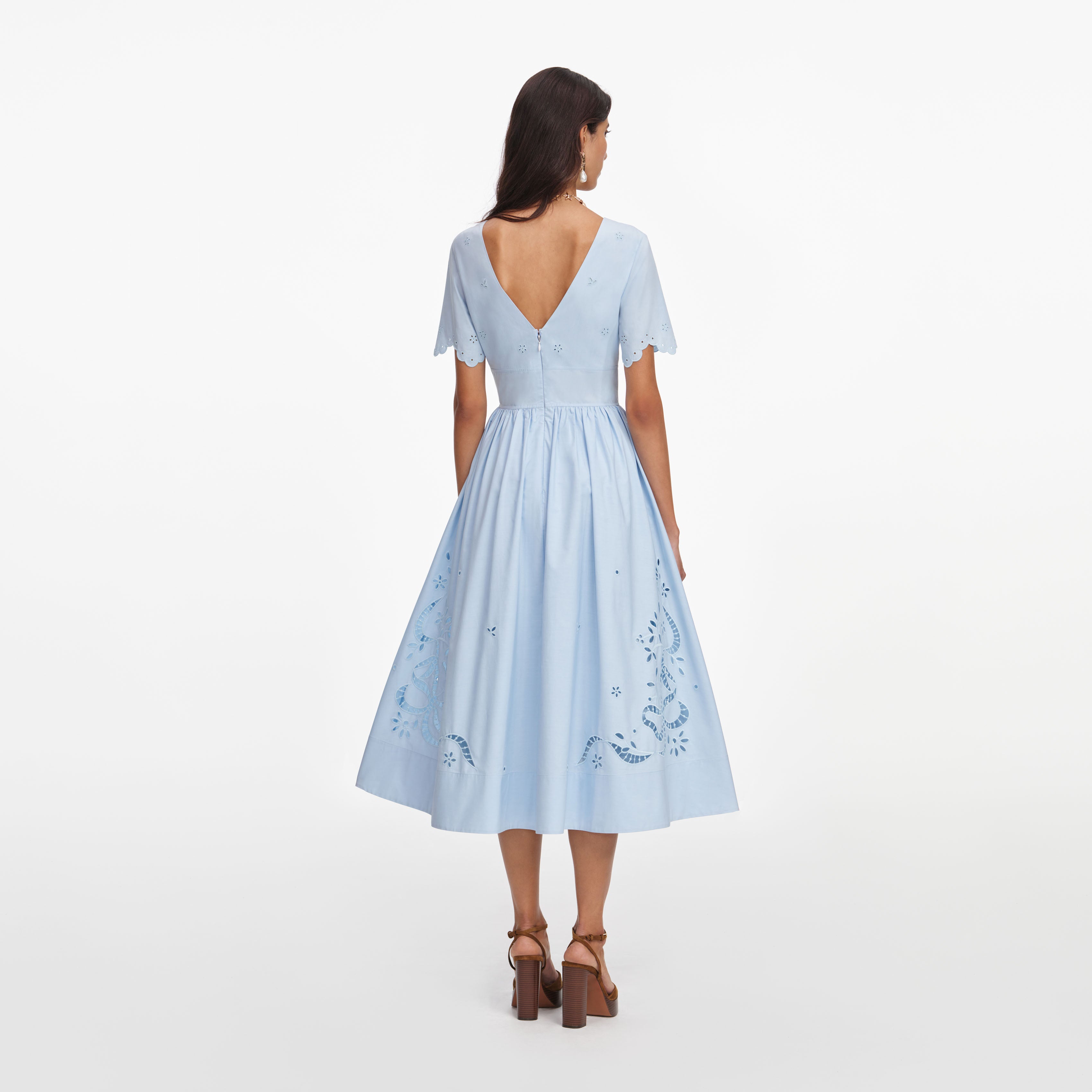 Self Portrait Blue Cotton Midikleid Blau Baumwolle Stickerei