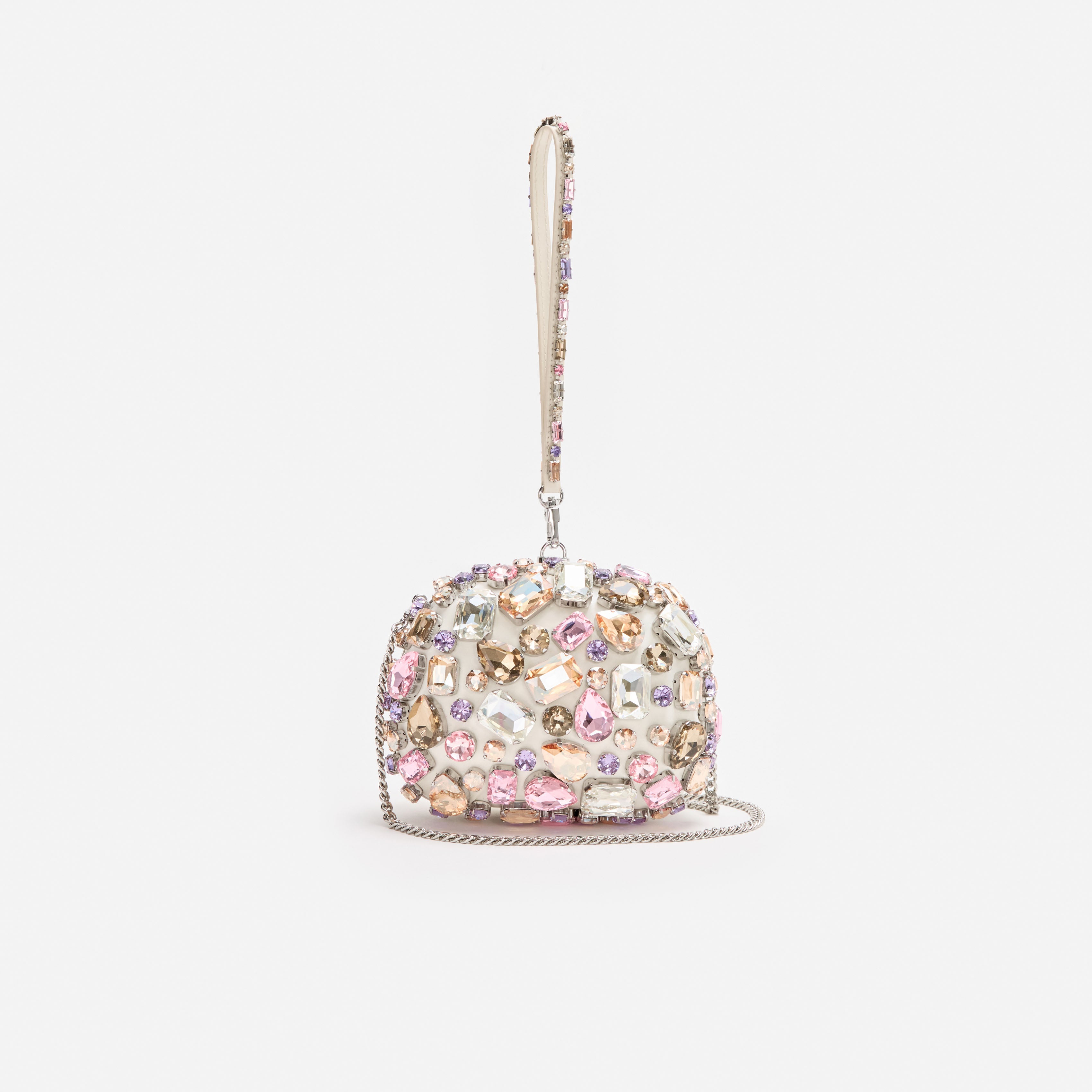 Self Portrait Multi Crystal Top Handle Clutch Satin Abendtasche