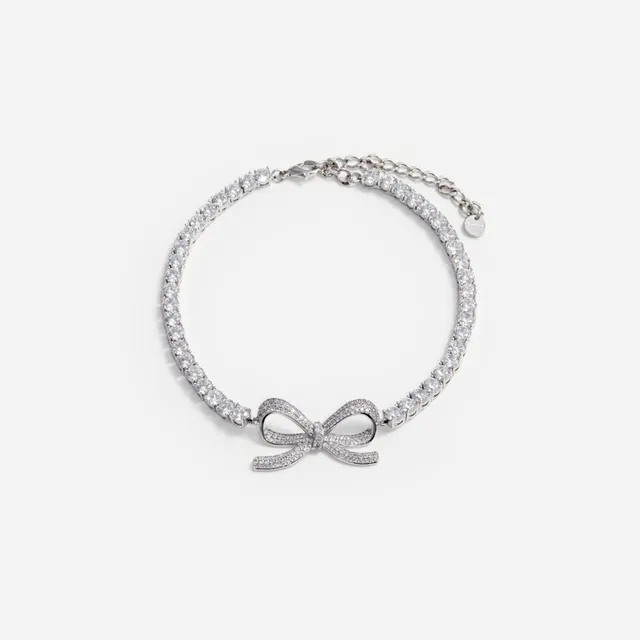 Self Portrait Diamante Bow Tennis Choker Kette Silber