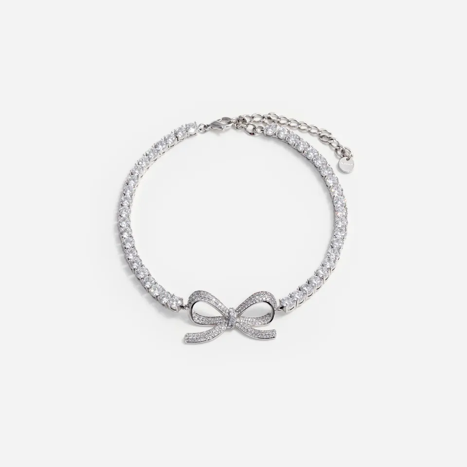 Self Portrait Diamante Bow Tennis Choker Kette Silber