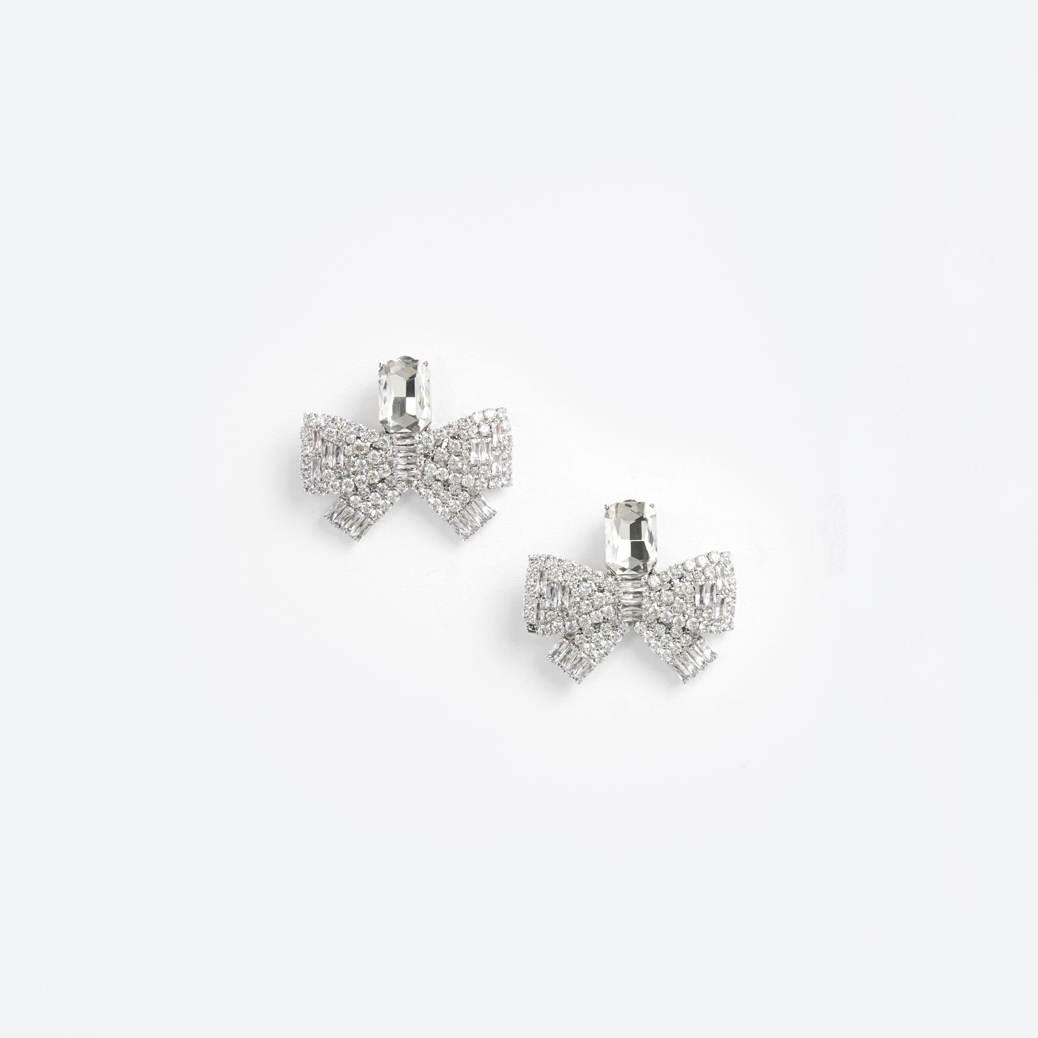 Self Portrait Small Crystal Bow Ohrringe Silber One Size Kristall