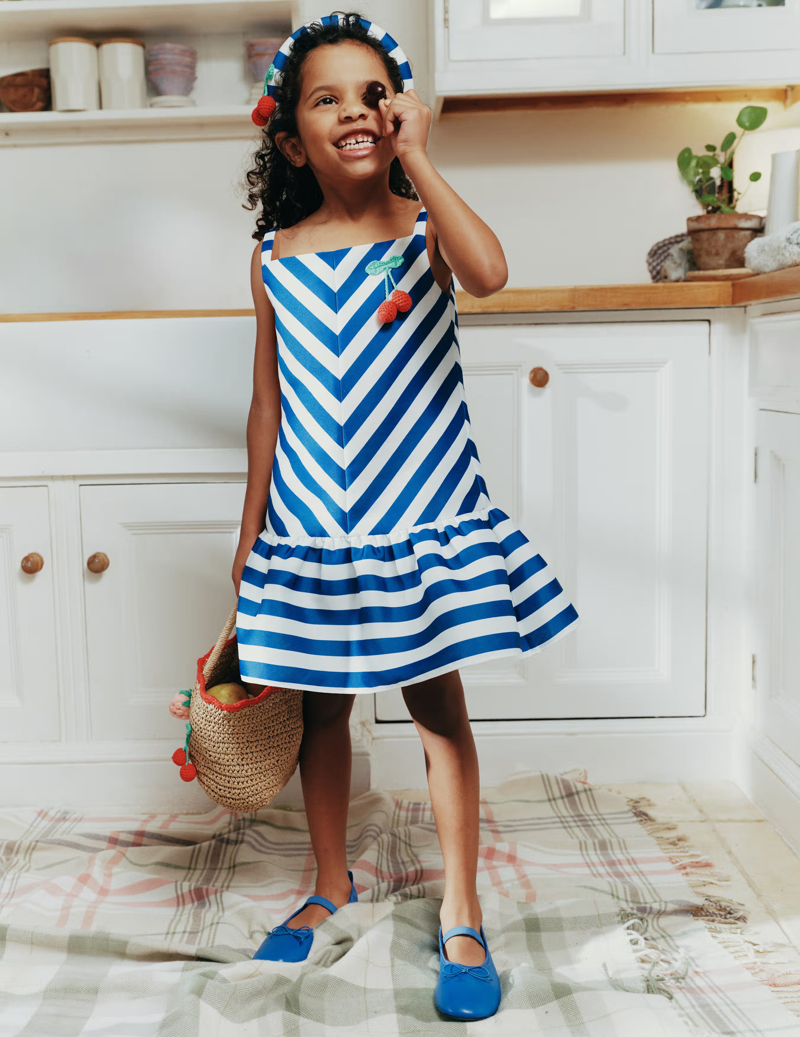 Self Portrait Dresses Navy Stripe Cherry Kleid Navy 3/4