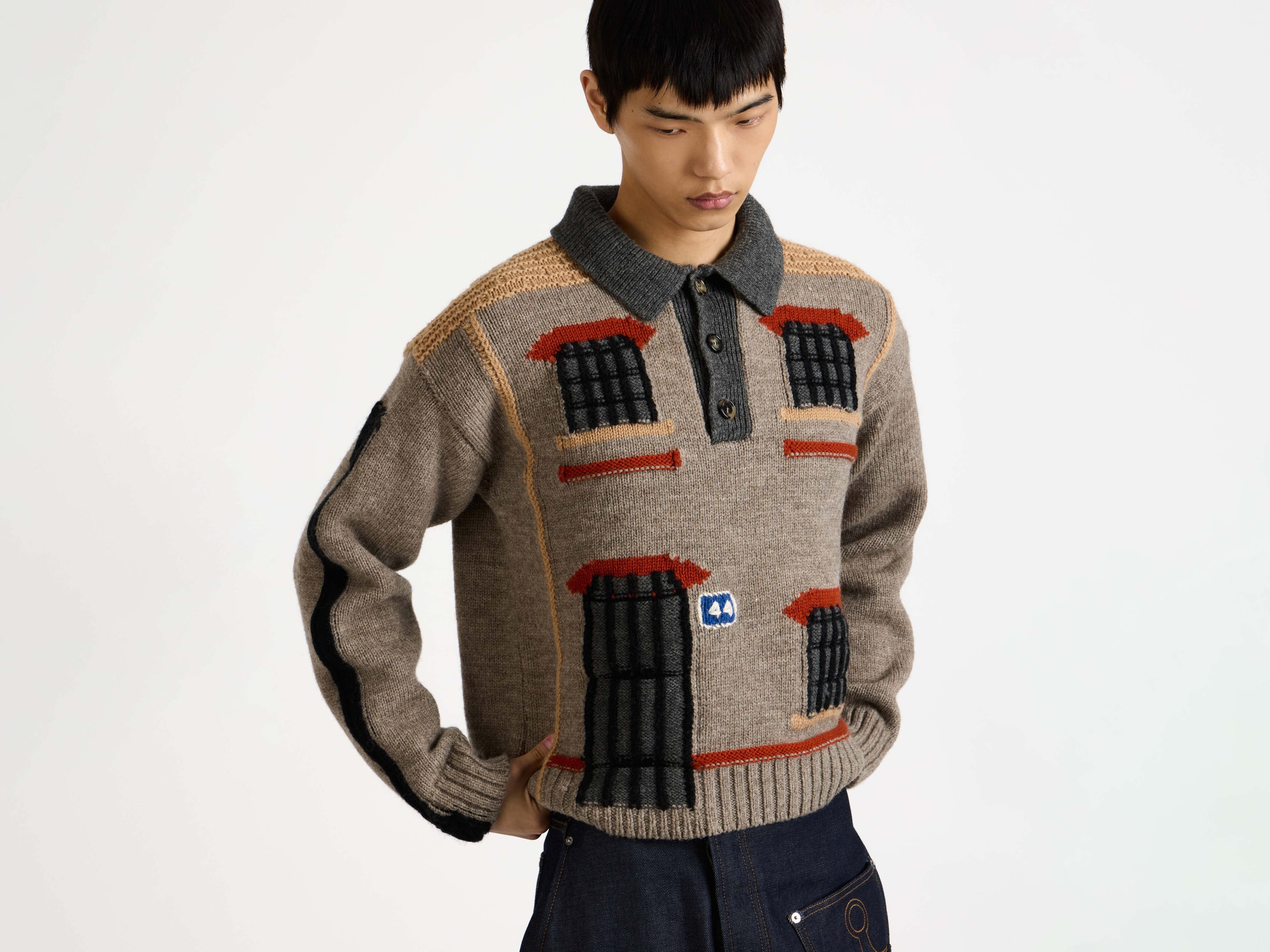 J.W.Anderson House Polo Jumper Strickpullover Beige Melange
