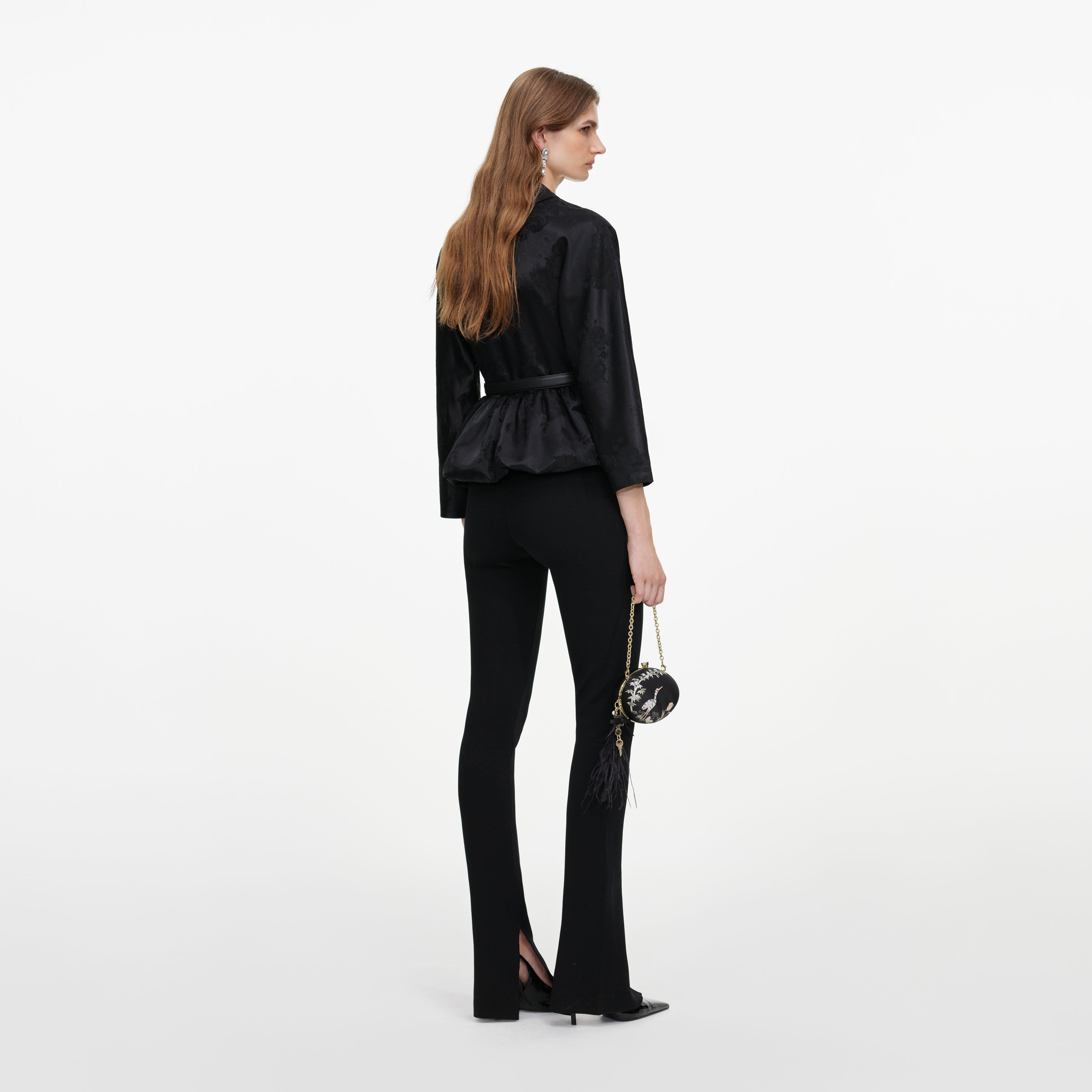Self Portrait Black Jacquard Peplum Oberteil Schwarz mit Gürtel