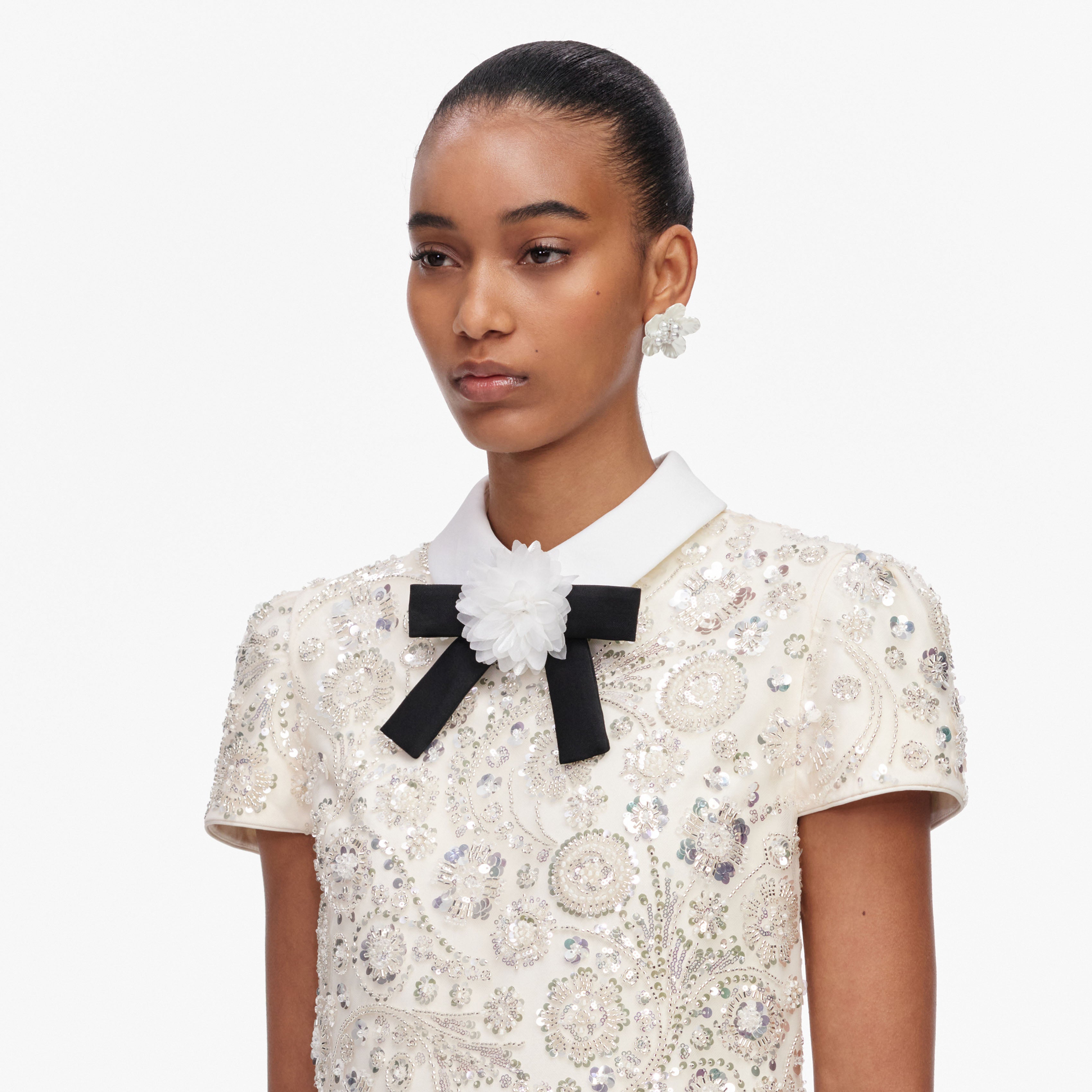 Self Portrait Cream Sequin Mini Dress Minikleid Creme