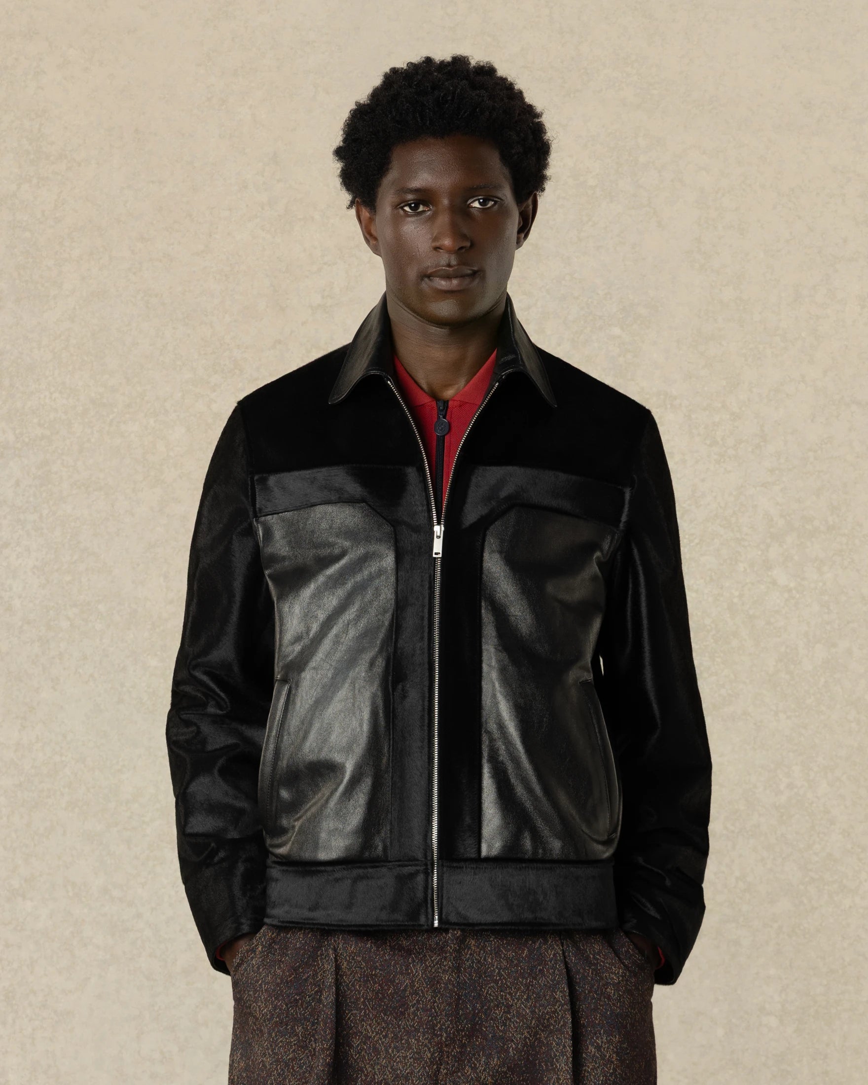 Drôle De Monsieur Lederjacke Schwarz Pony Glattleder Reissverschluss