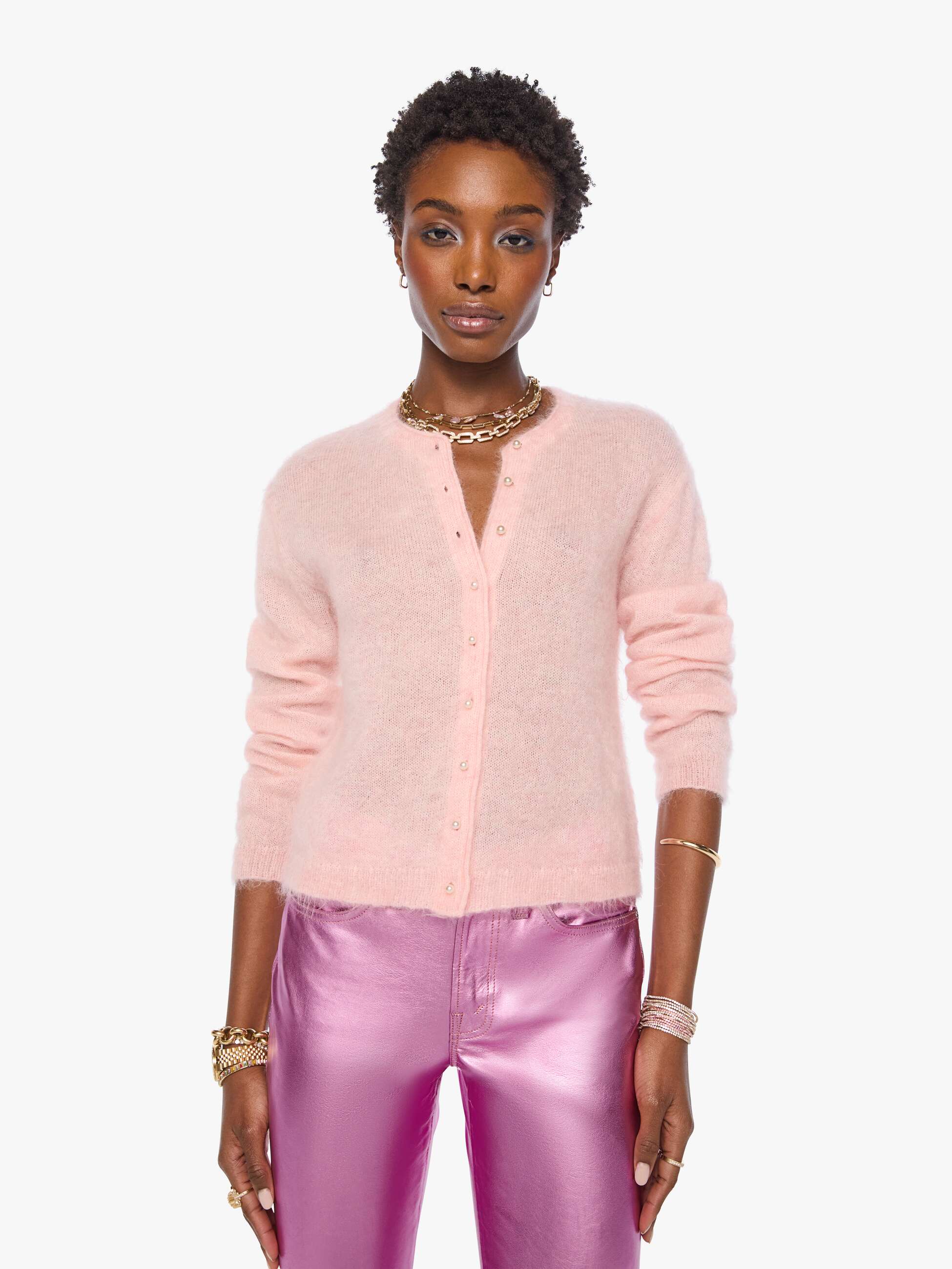 Mother The Cropped Cardigan Strickjacke Powder Rosa cropped