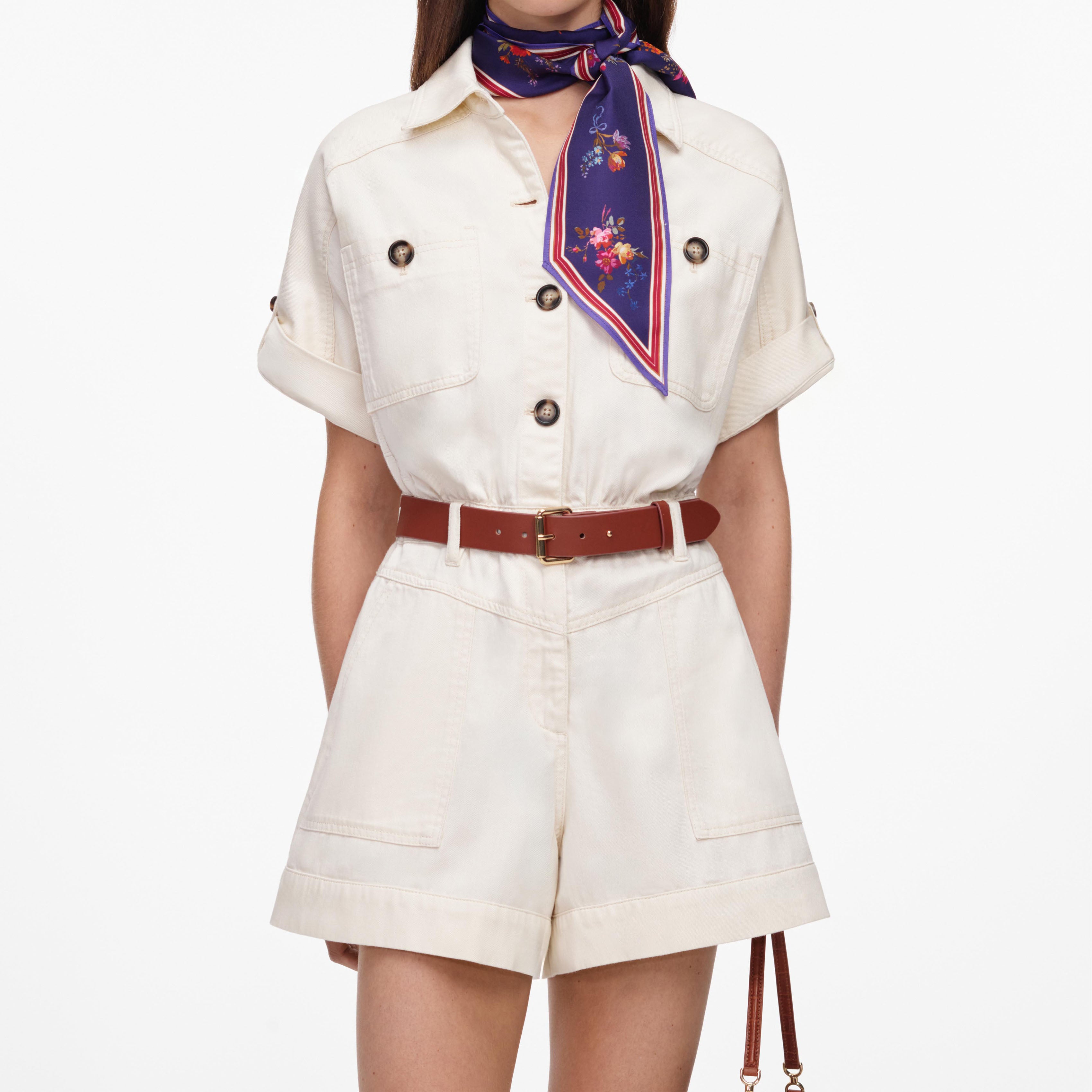 Self Portrait Cream Denim Playsuit Creme Kurz Denim