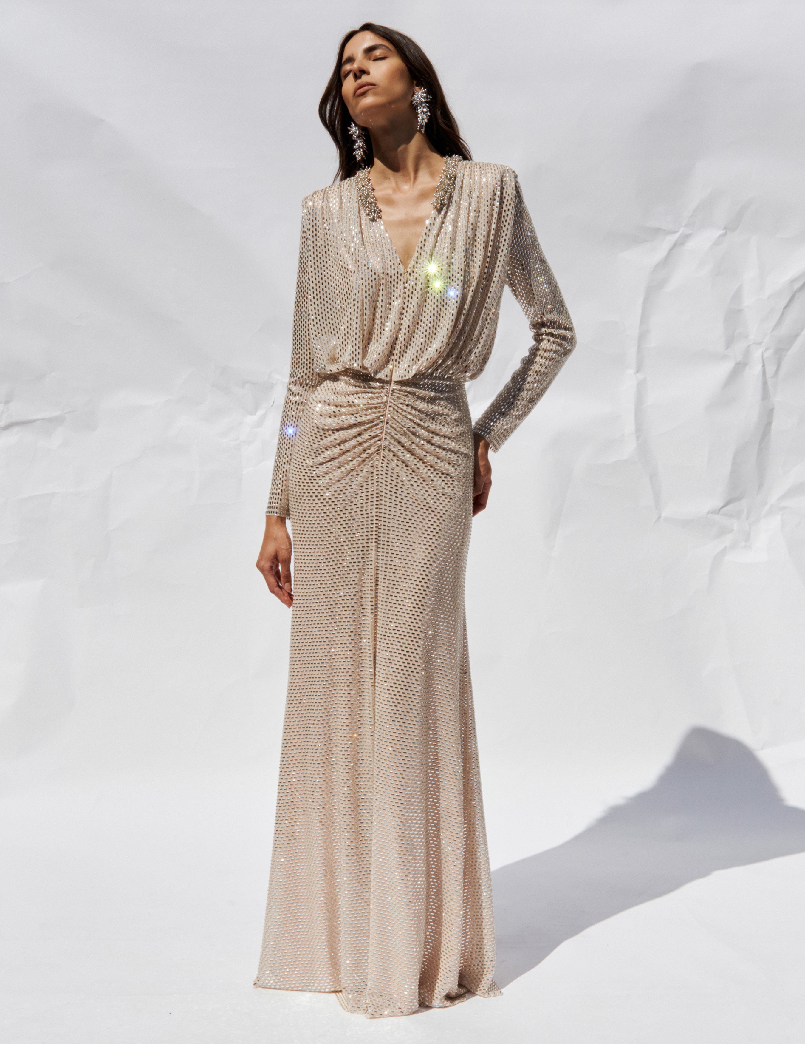 Self Portrait Champagne Rhinestone Maxikleid Champagner