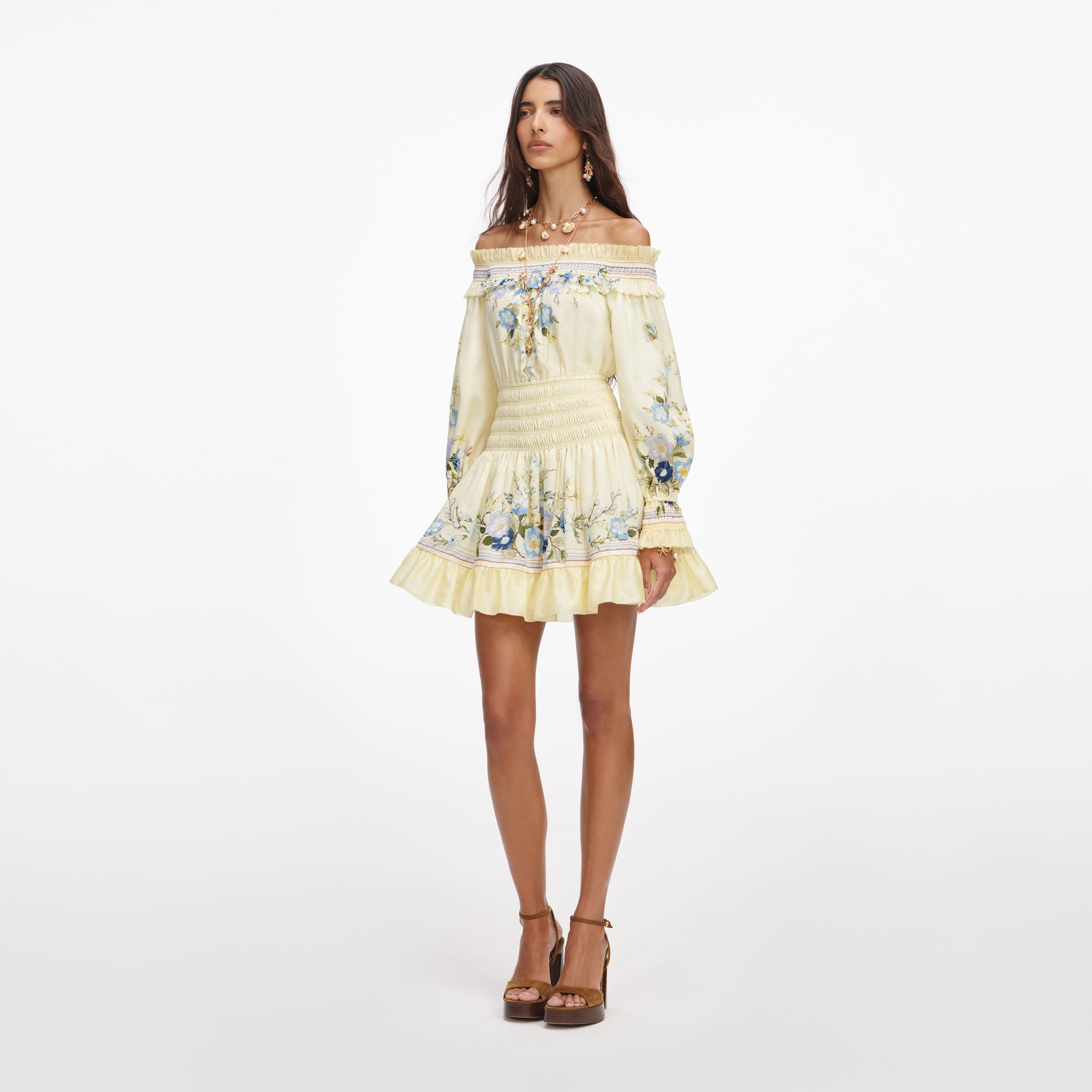 Self Portrait Yellow Floral Organza Ruffle Minikleid Gelb UK4-16