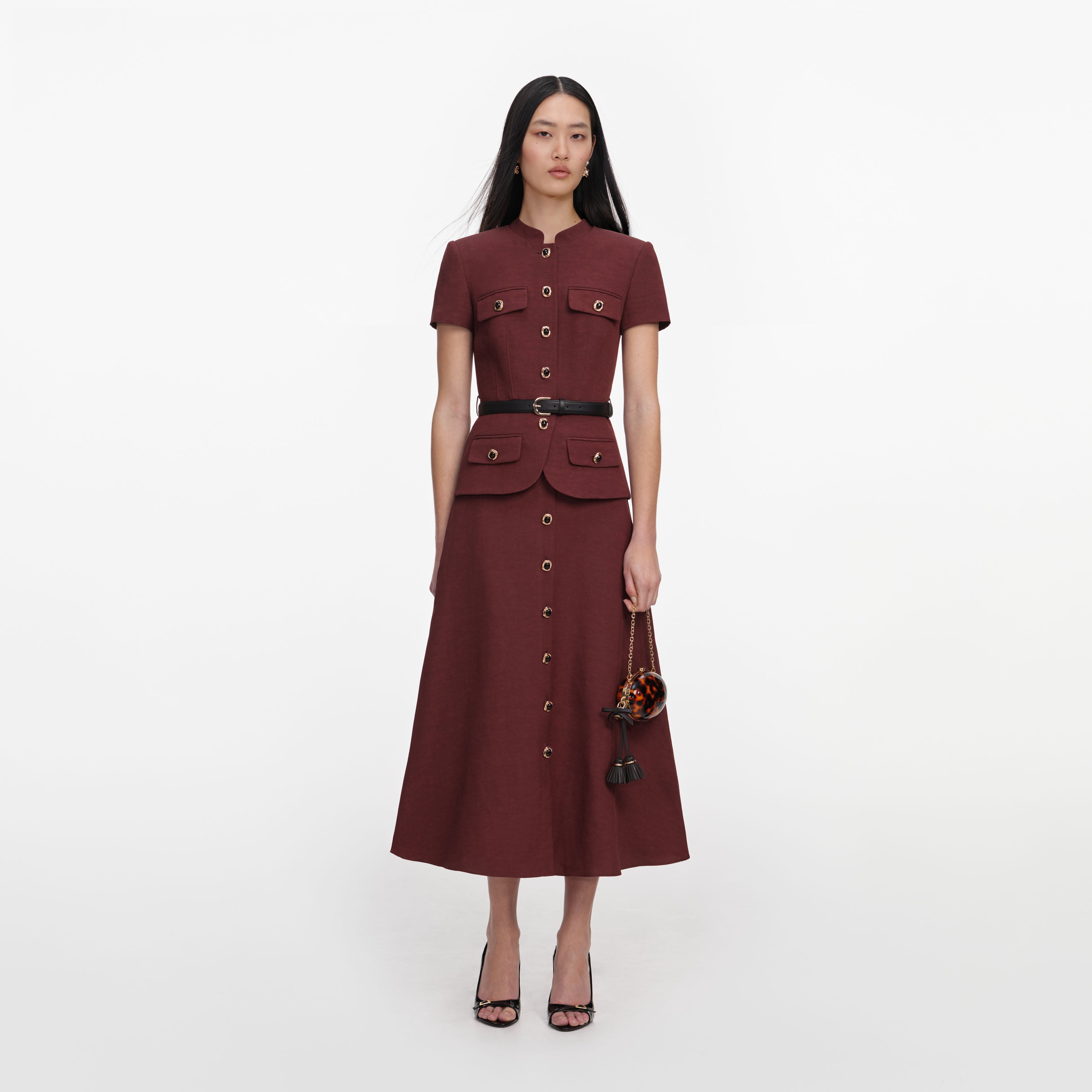 Self Portrait Dresses Brown Peplum Midi Kleid braun Leinen