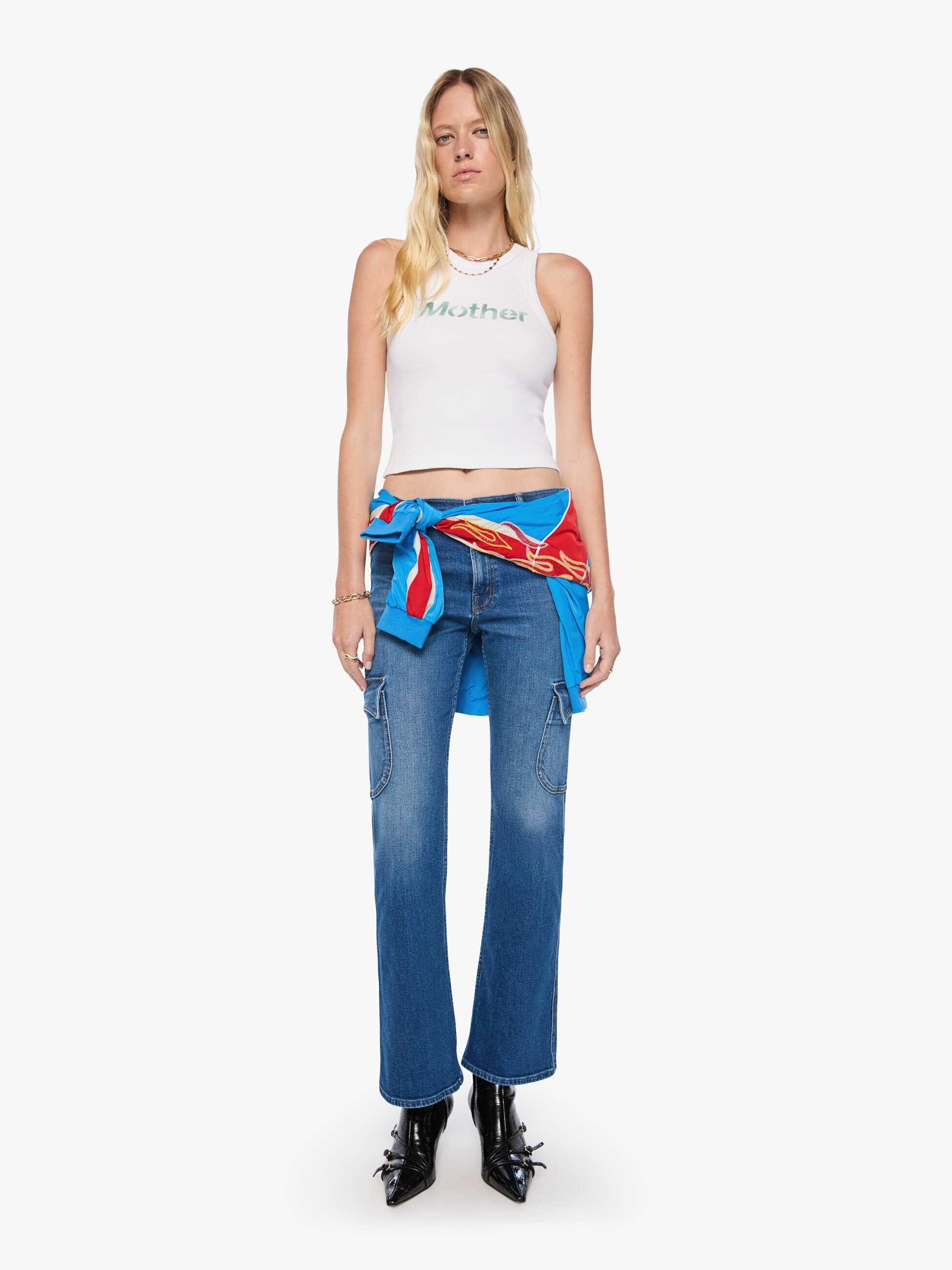 Mother Tees The Chin Ups Chop Top Weiss Cropped Gr. M