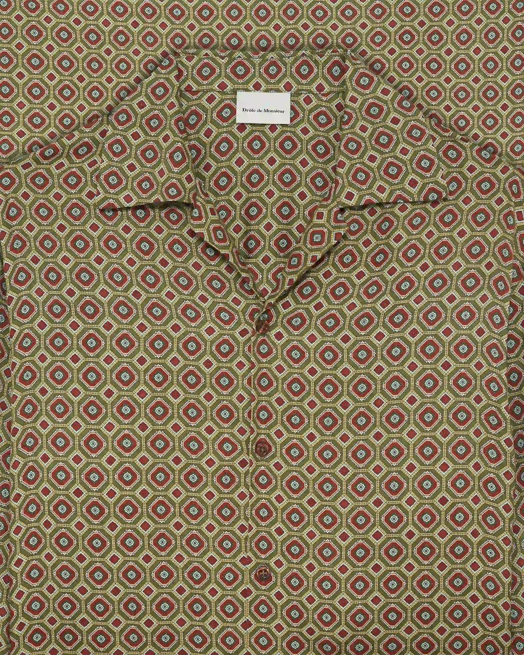 Drôle De Monsieur Geometric Hemd Khaki Viskose Langarm