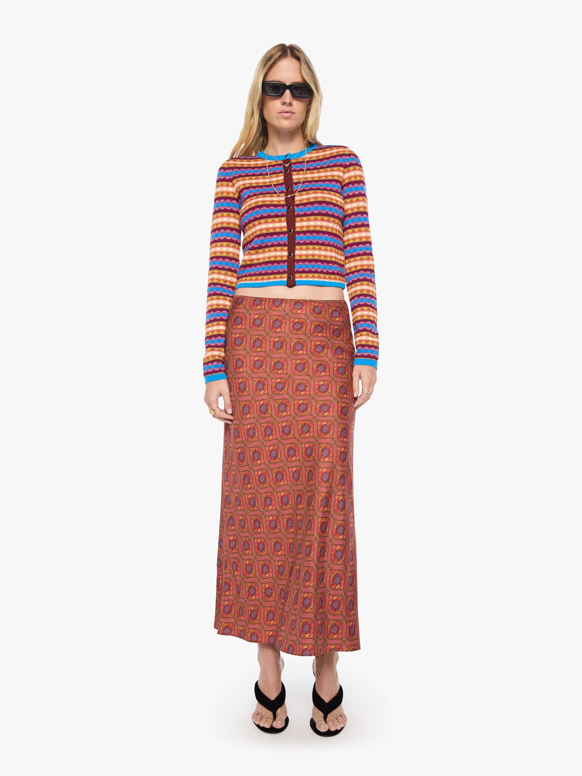 Mother The Lil Cardigan Jacquard Cardigan Gelb Bunt Merino