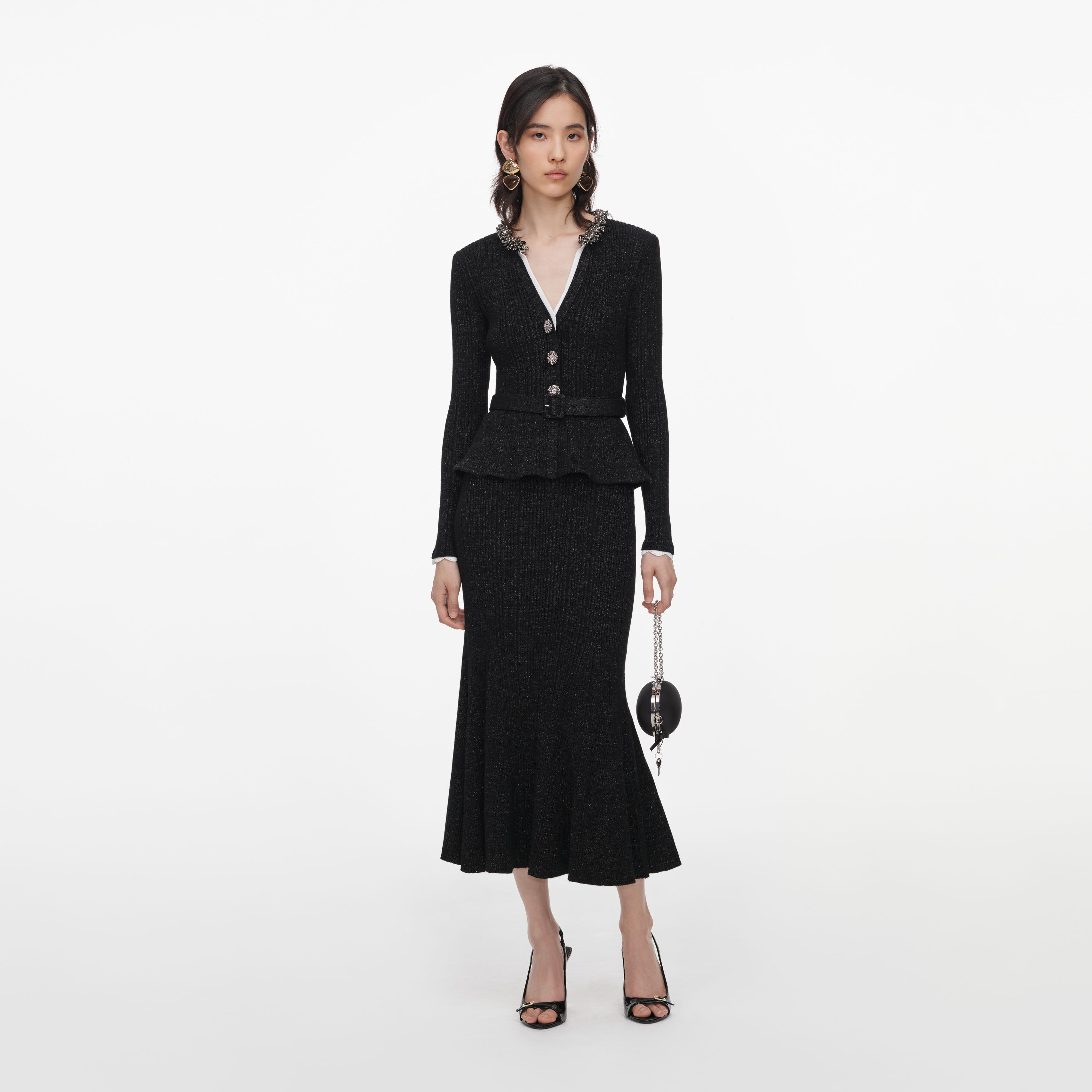 Self Portrait Dresses Black Lurex Rib Midikleid Schwarz Strick