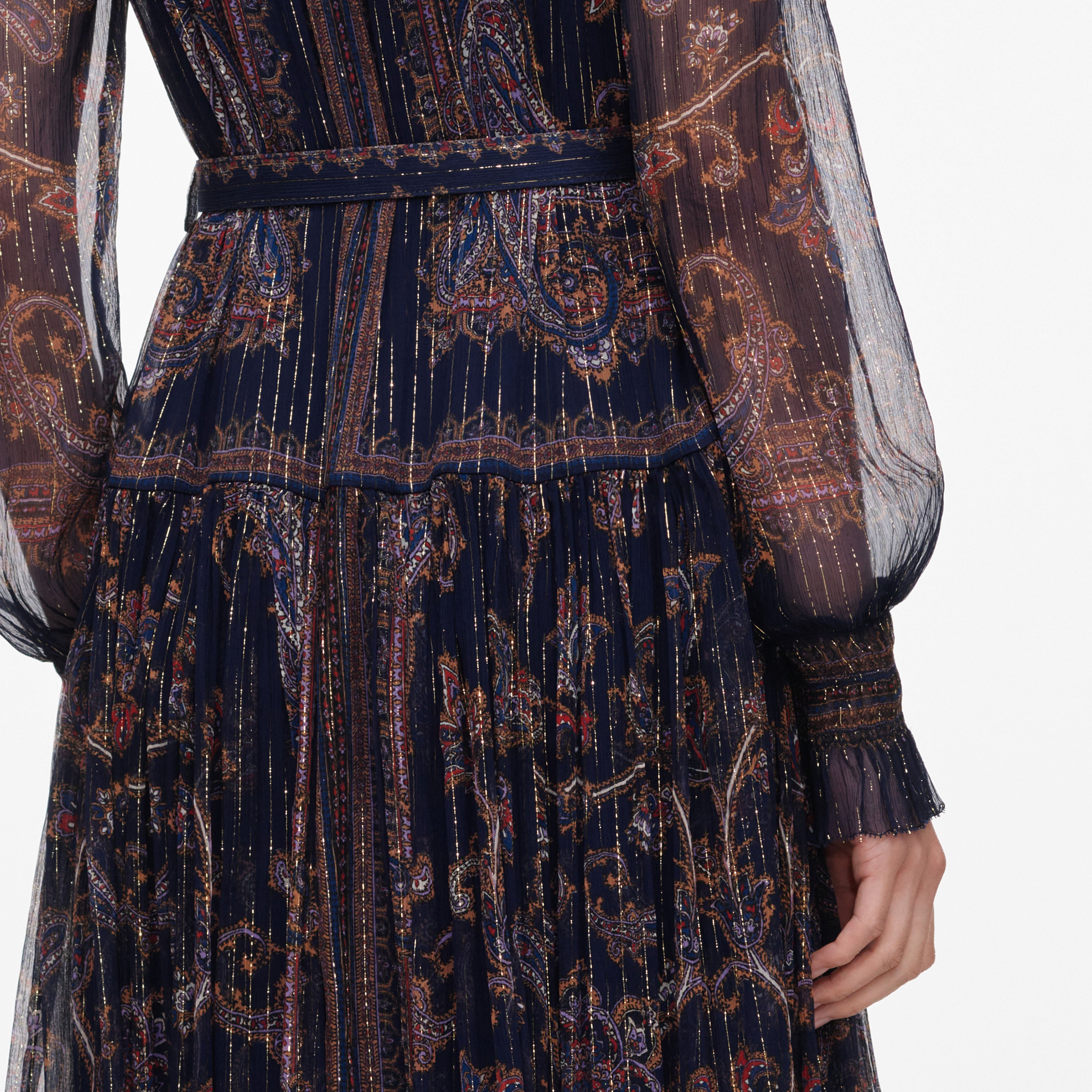 Self Portrait Navy Printed Georgette Midi Kleid UK 8 Blau