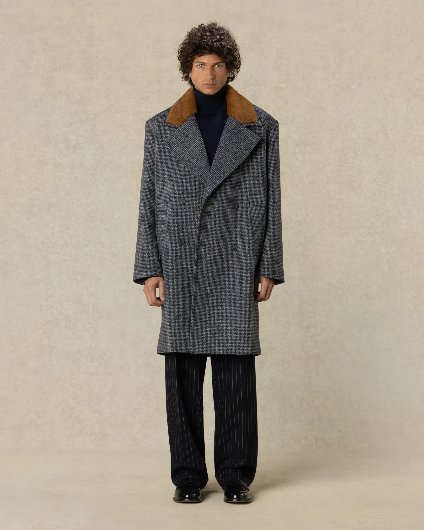 Drôle De Monsieur Houndstooth Mantel Navy Kunstpelz