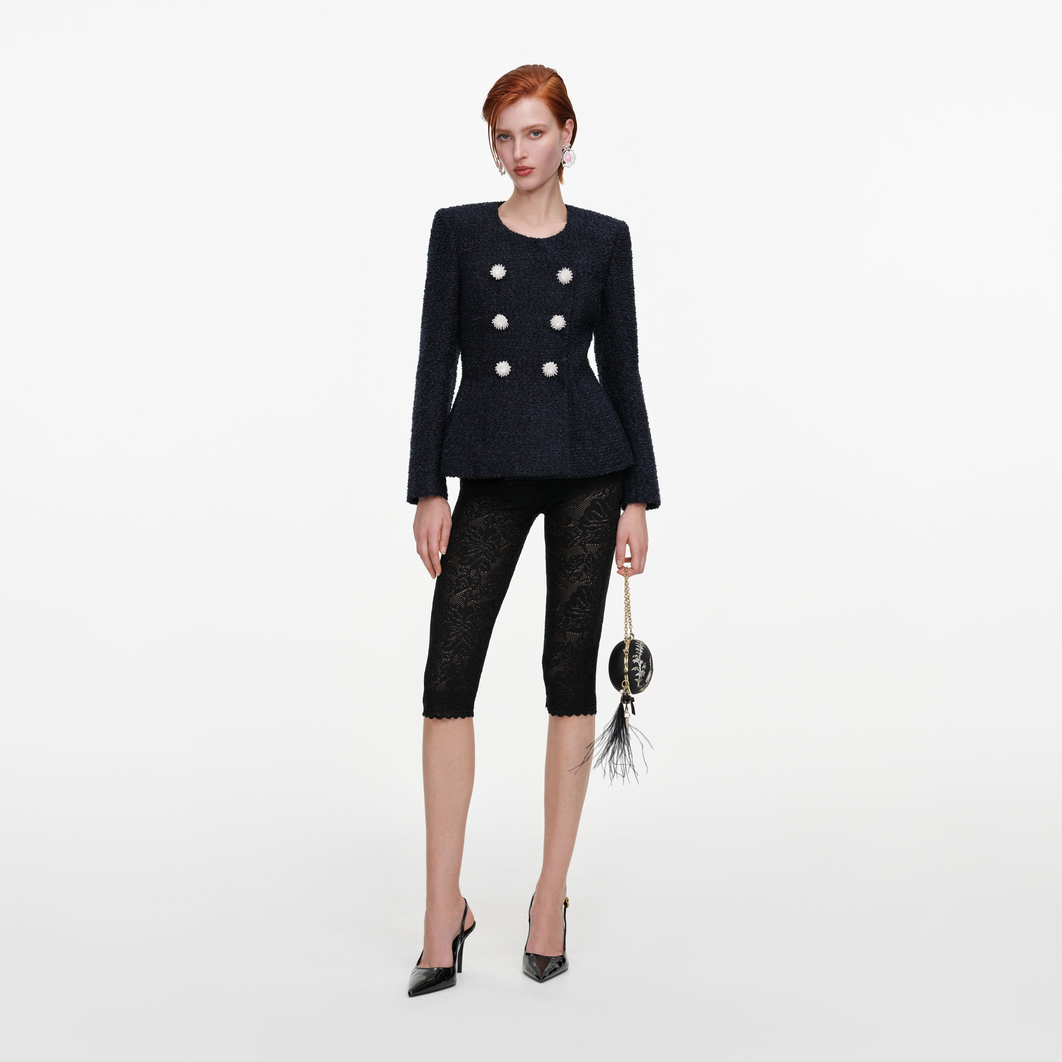 Self Portrait Navy Boucle Jacket Jacke Navy tailliert