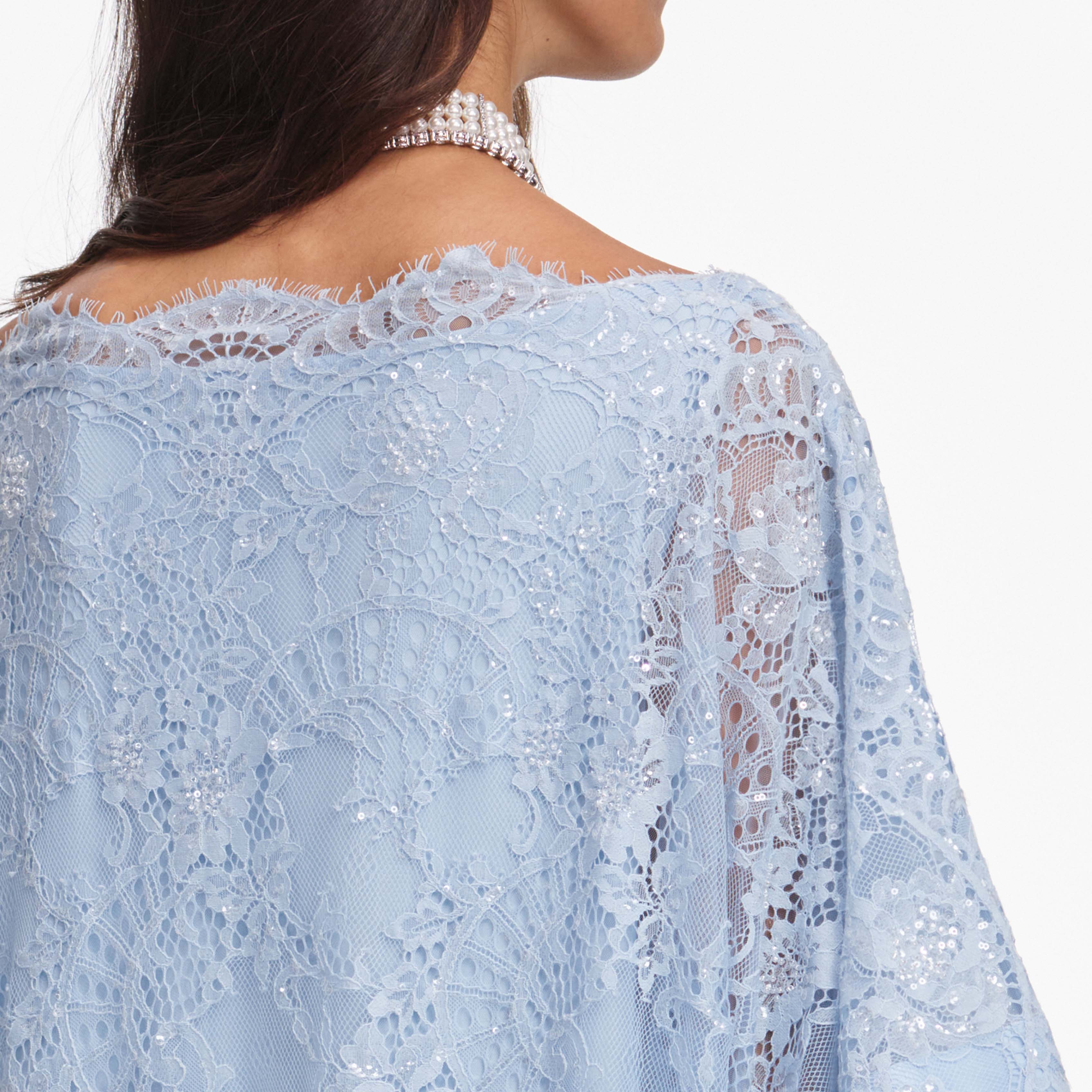 Self Portrait Blauer Spitze Kaftan Maxi Pailletten