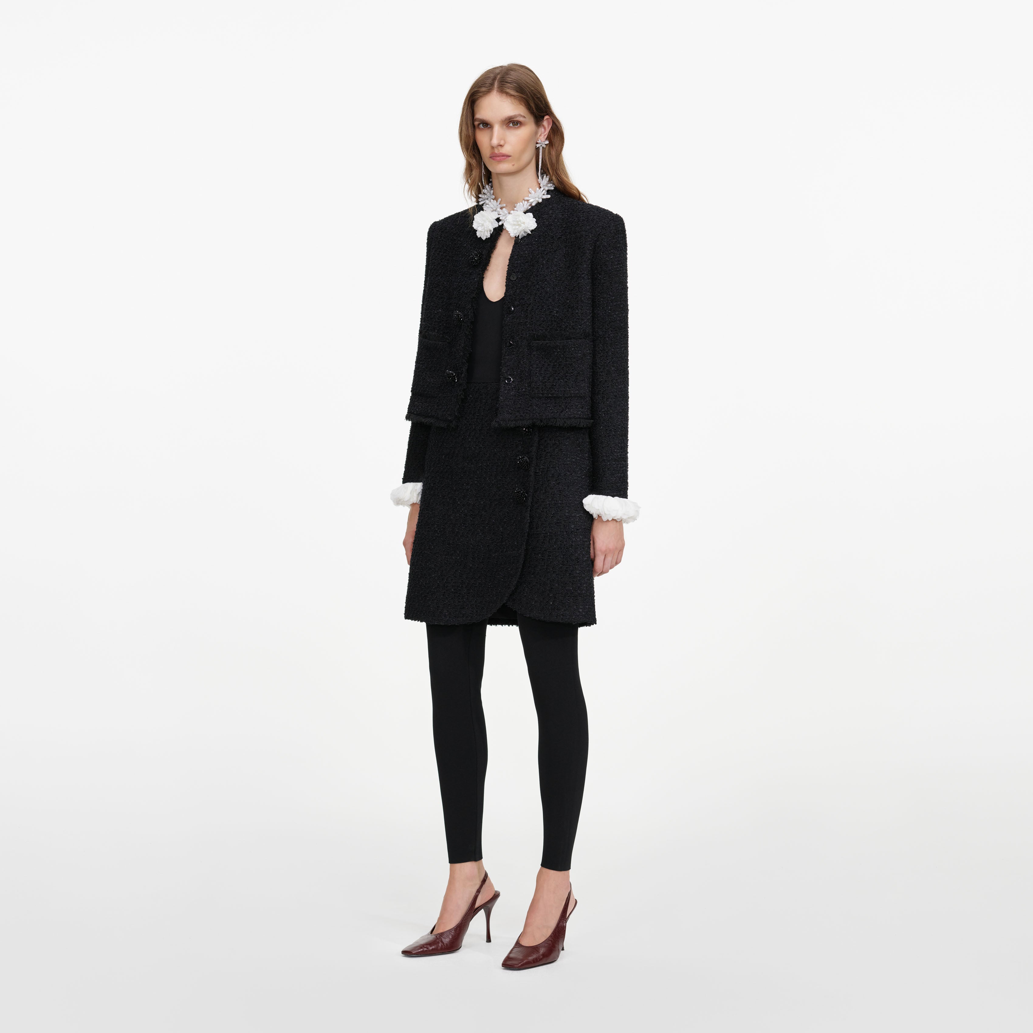 Self Portrait Black Boucle Flower Jacke Schwarz Bouclé