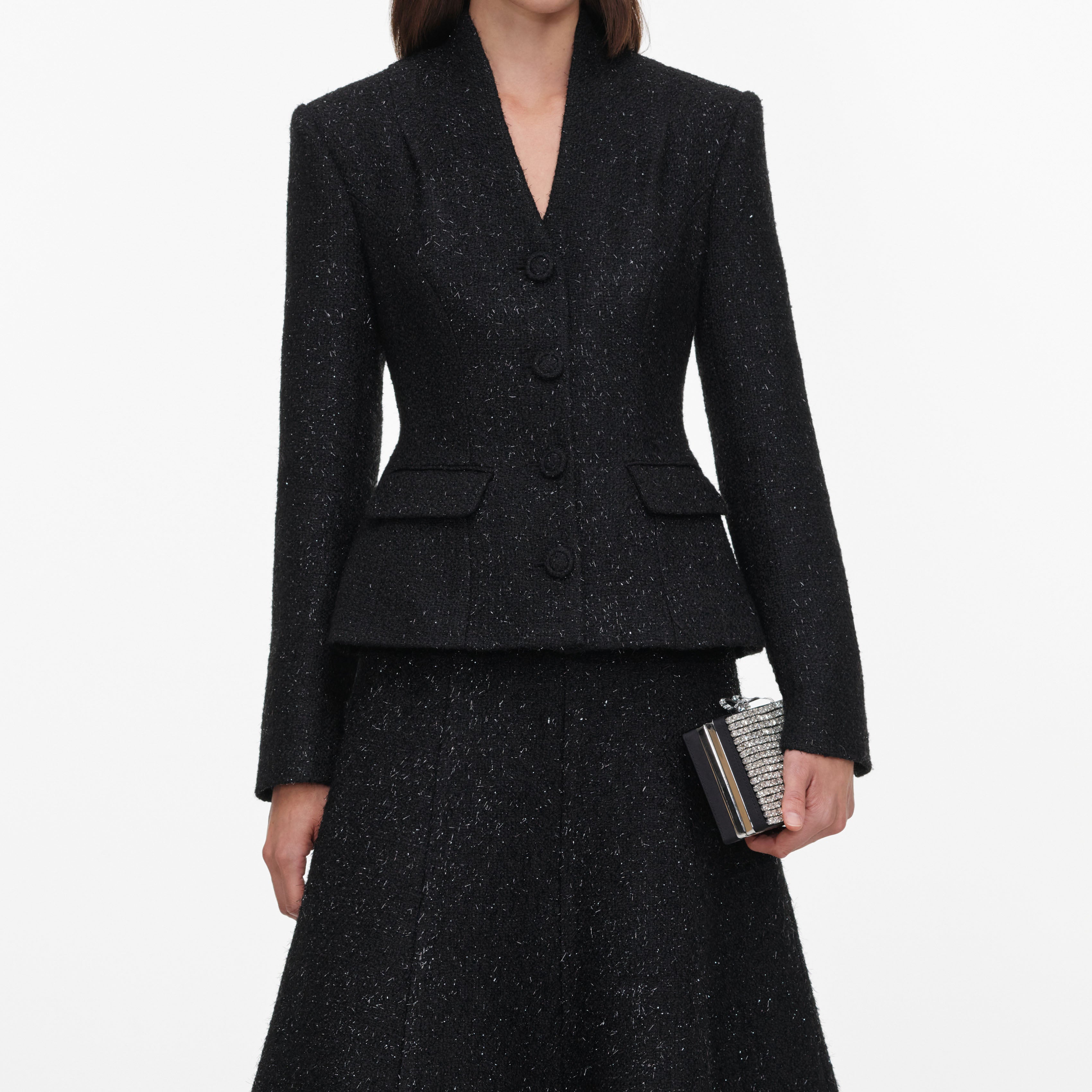 Self Portrait Black Boucle Midikleid Schwarz Metallic Taschen