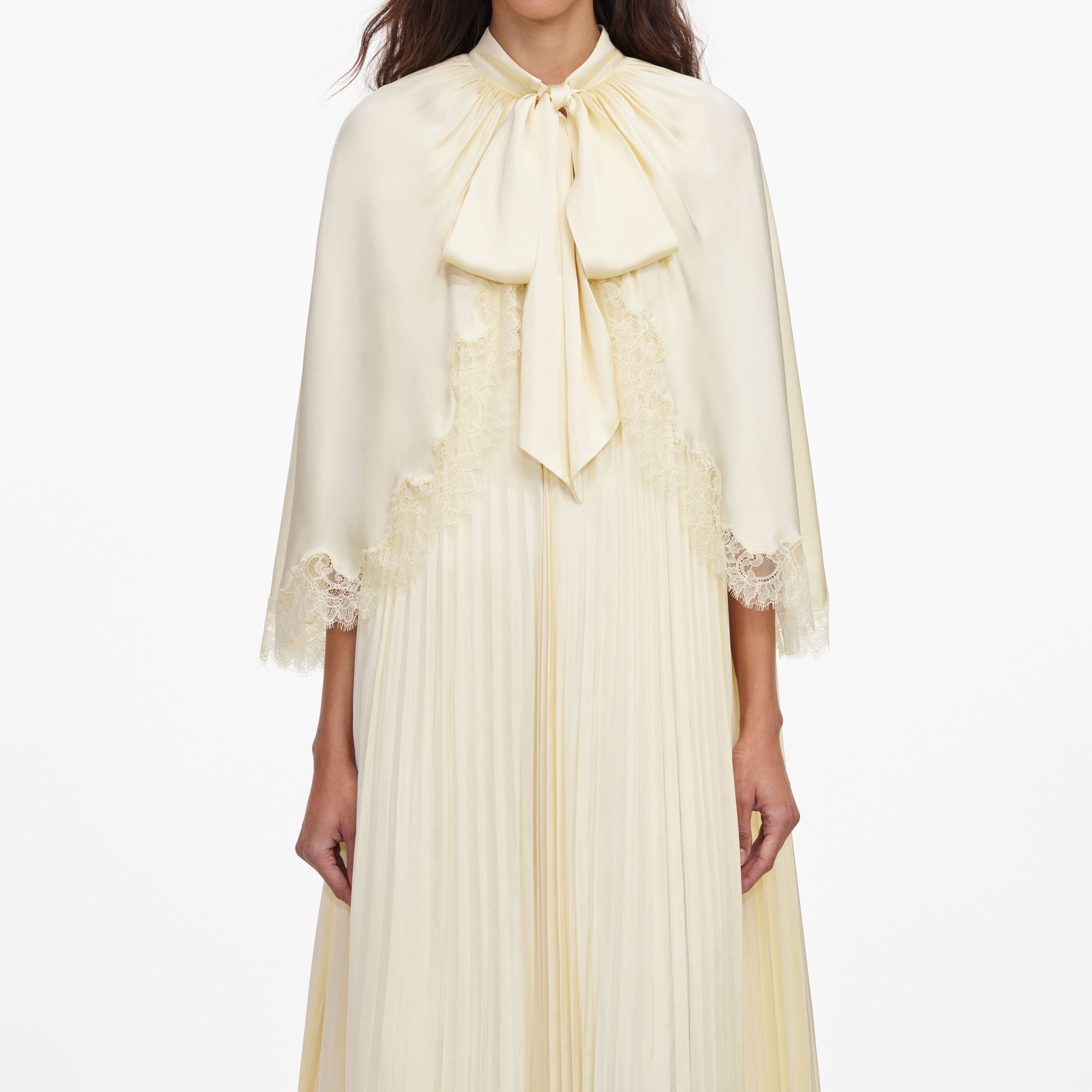 Self Portrait Yellow Tie Neck Cape Maxikleid Gelb UK 8