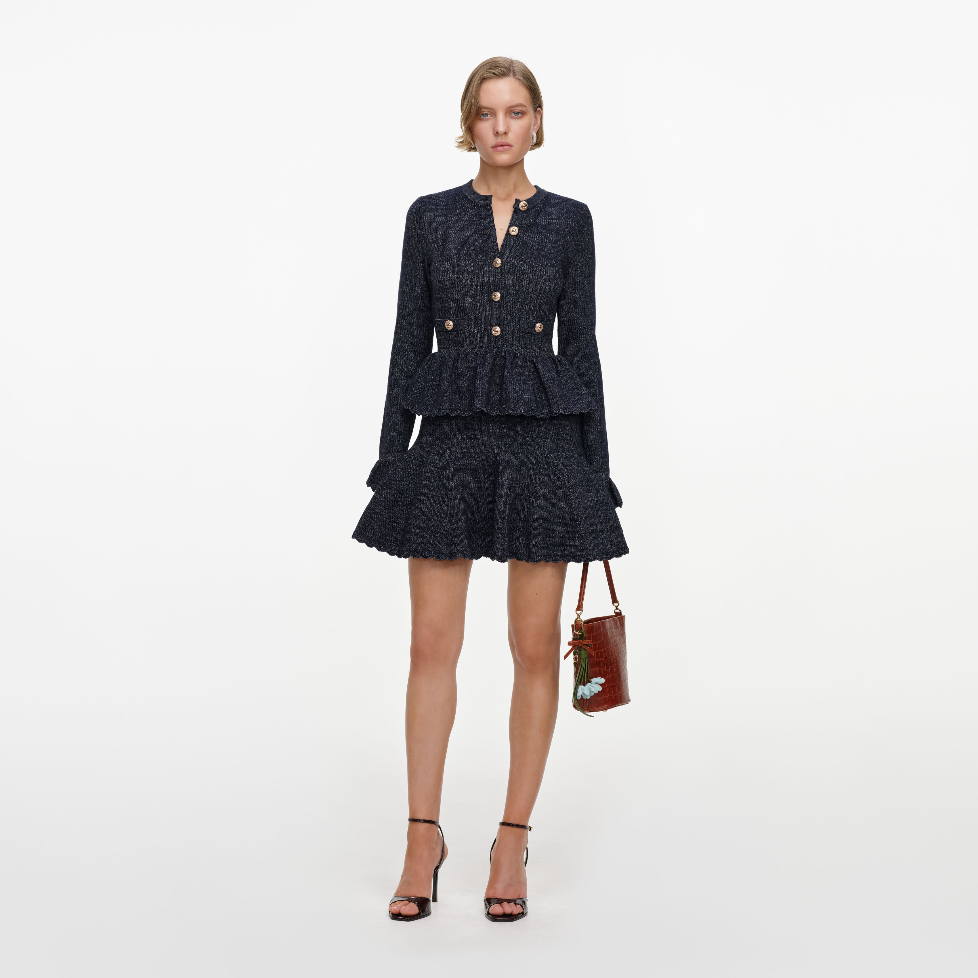 Self Portrait Navy Textured Knit Mini Kleid navy
