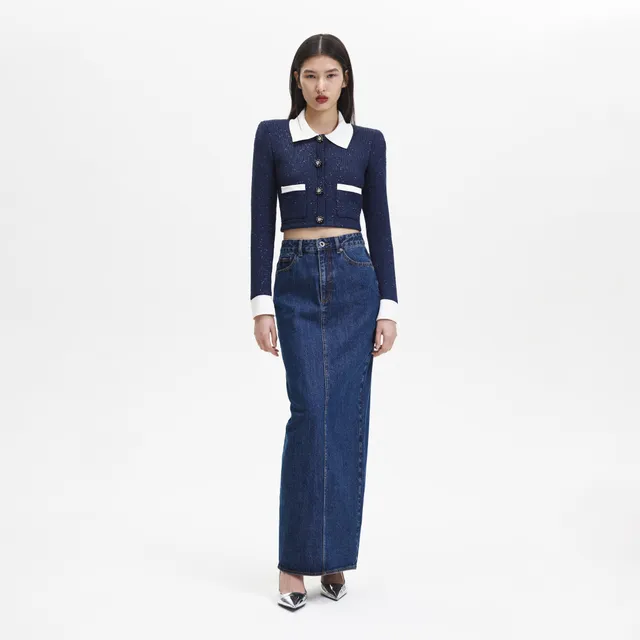 Self Portrait Blue Denim Maxi Skirt Jeansrock Blau UK 8