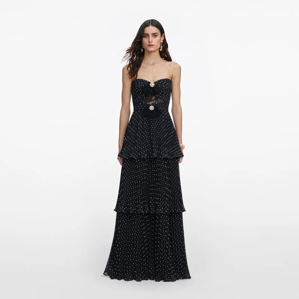Self-Portrait Black Polka Dot Maxikleid Schwarz Gr. UK 4-16