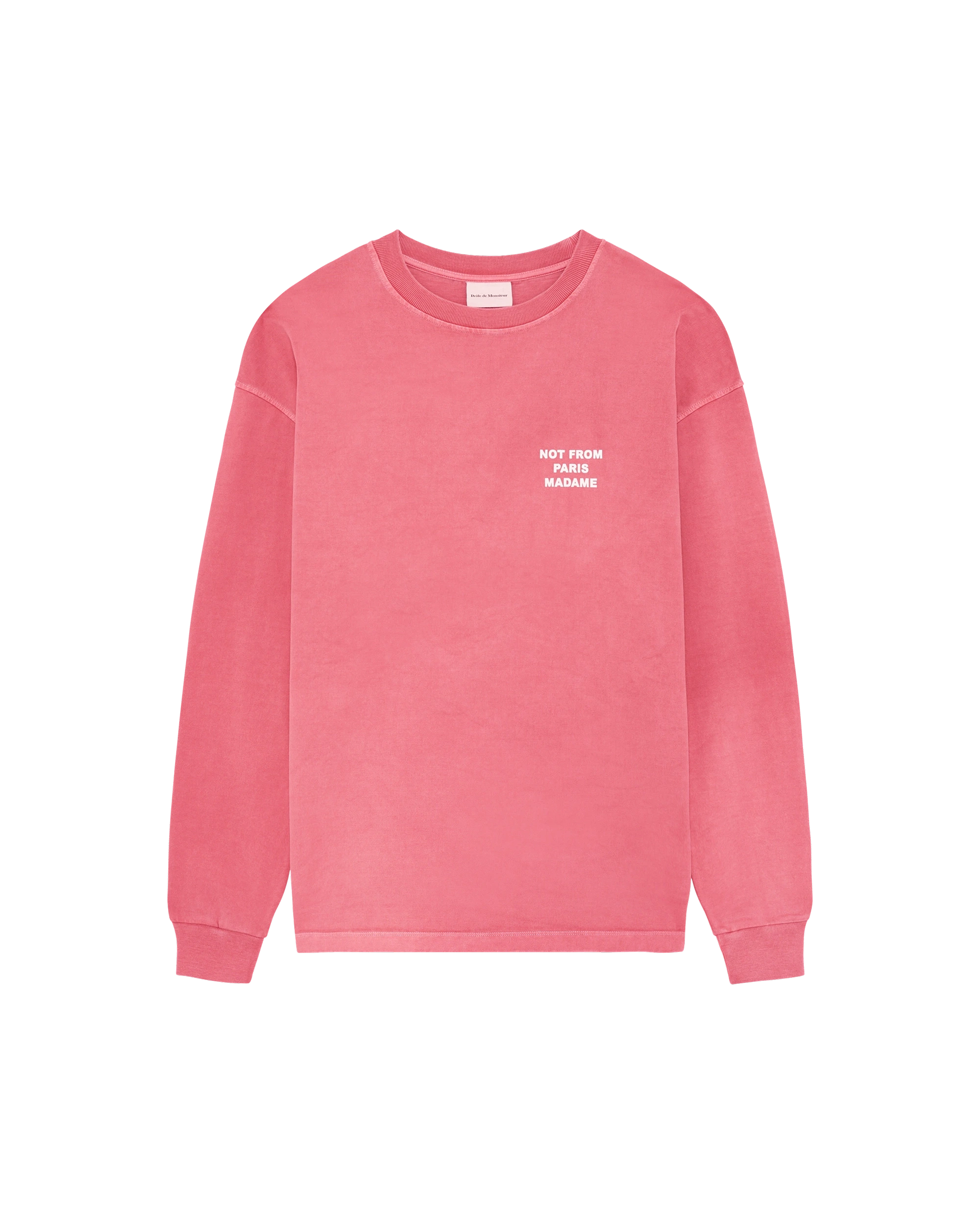 Drôle De Monsieur Washed Long Sleeve Slogan T-Shirt rosa Baumwolle
