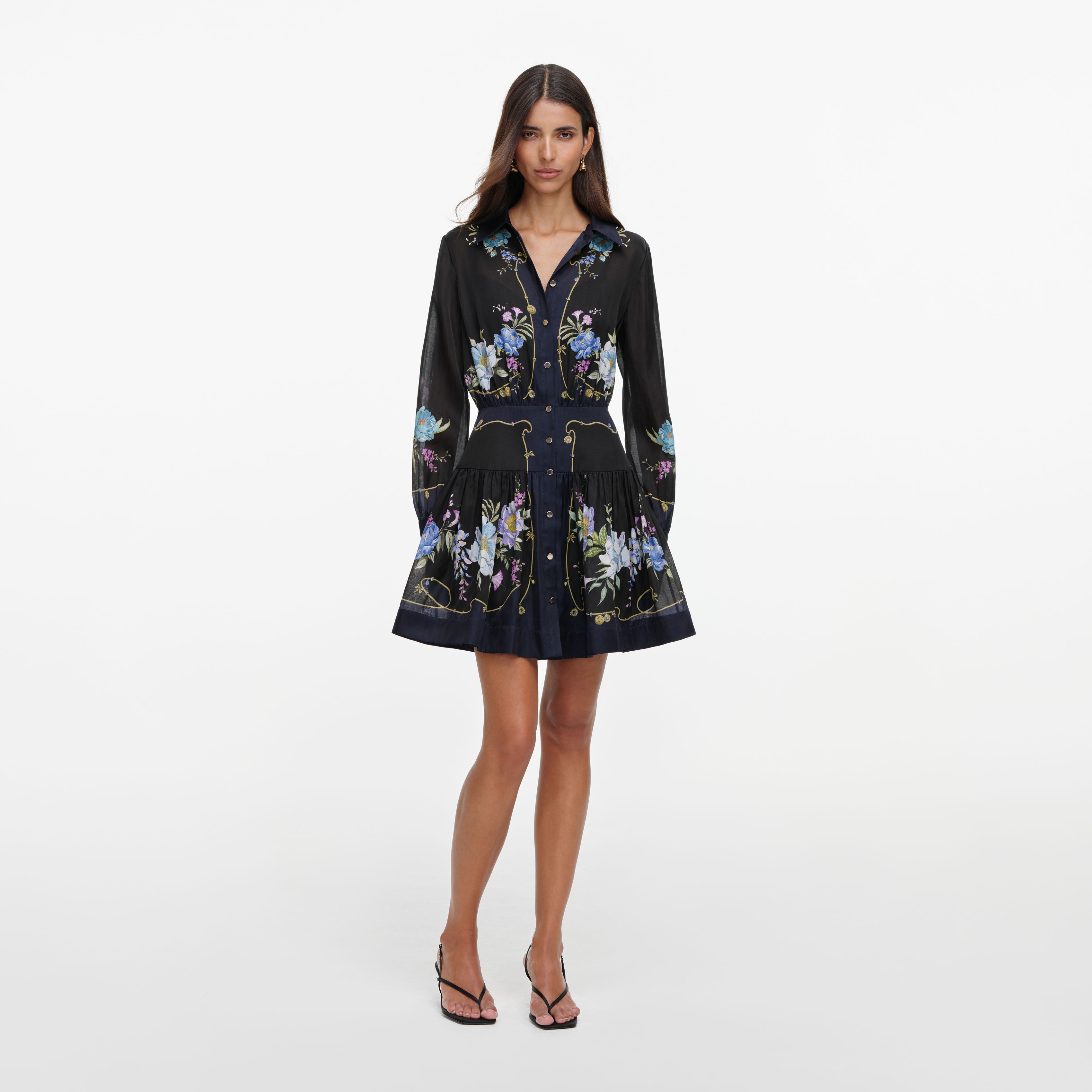 Self Portrait Kleid Marine Floral Organza Mini