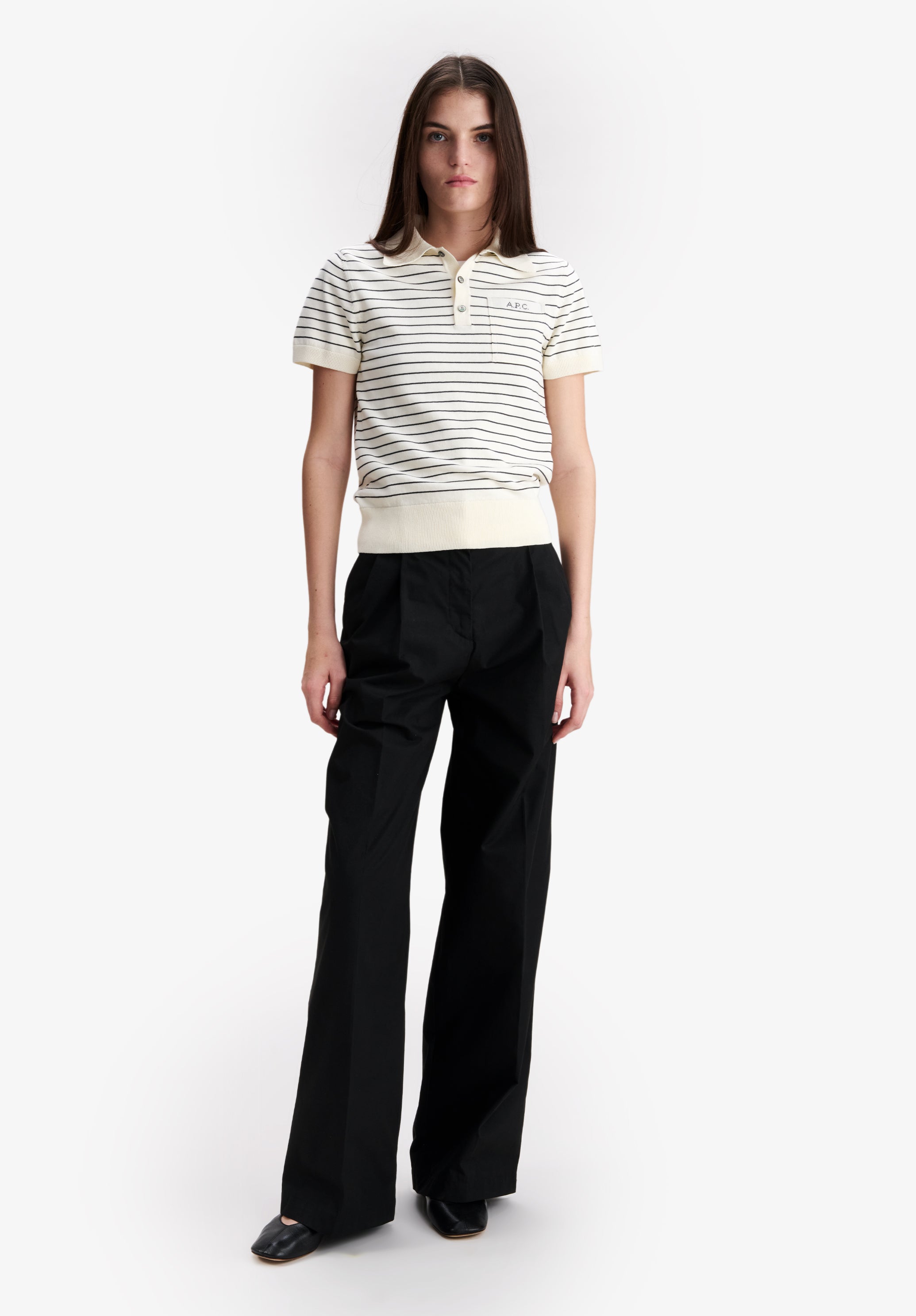A.P.C. Hose Bio-Baumwolle Schwarz Weit Mittelhoch