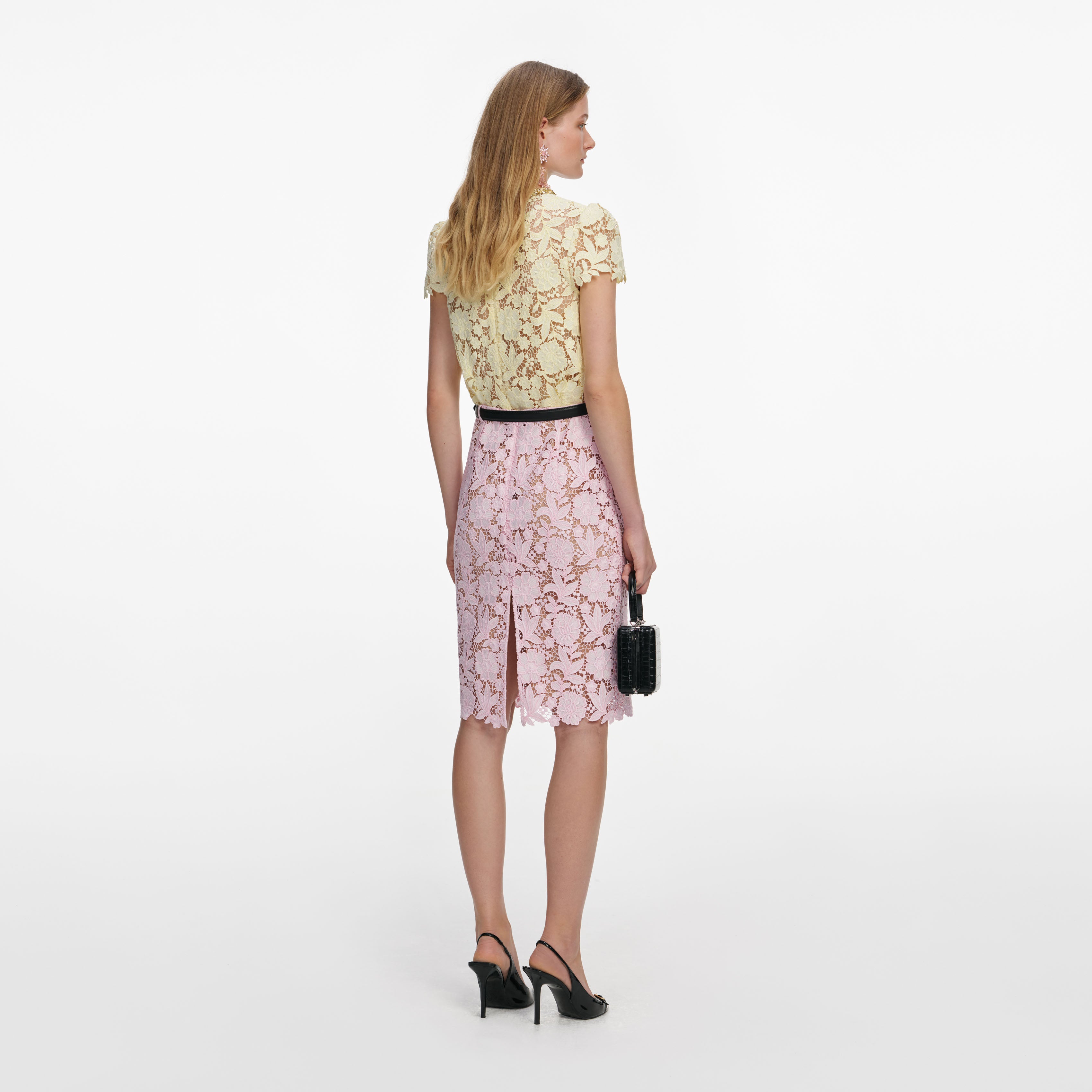Self Portrait Bottoms Pink Lace Midirock rosa Spitze Gürtel