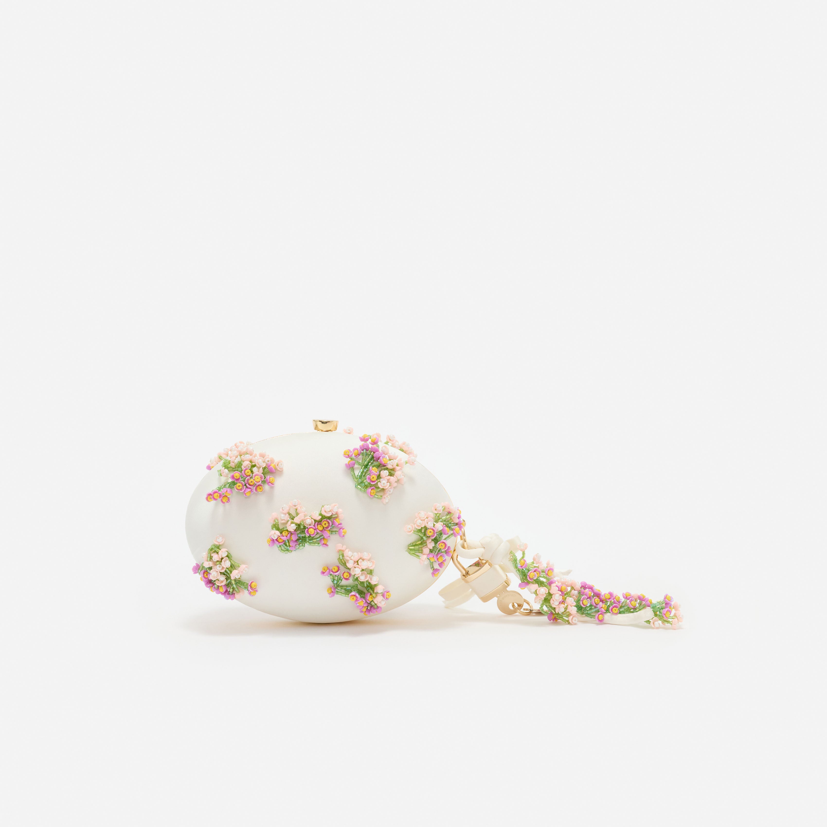 Self Portrait Cream Satin Floral Clutch Creme
