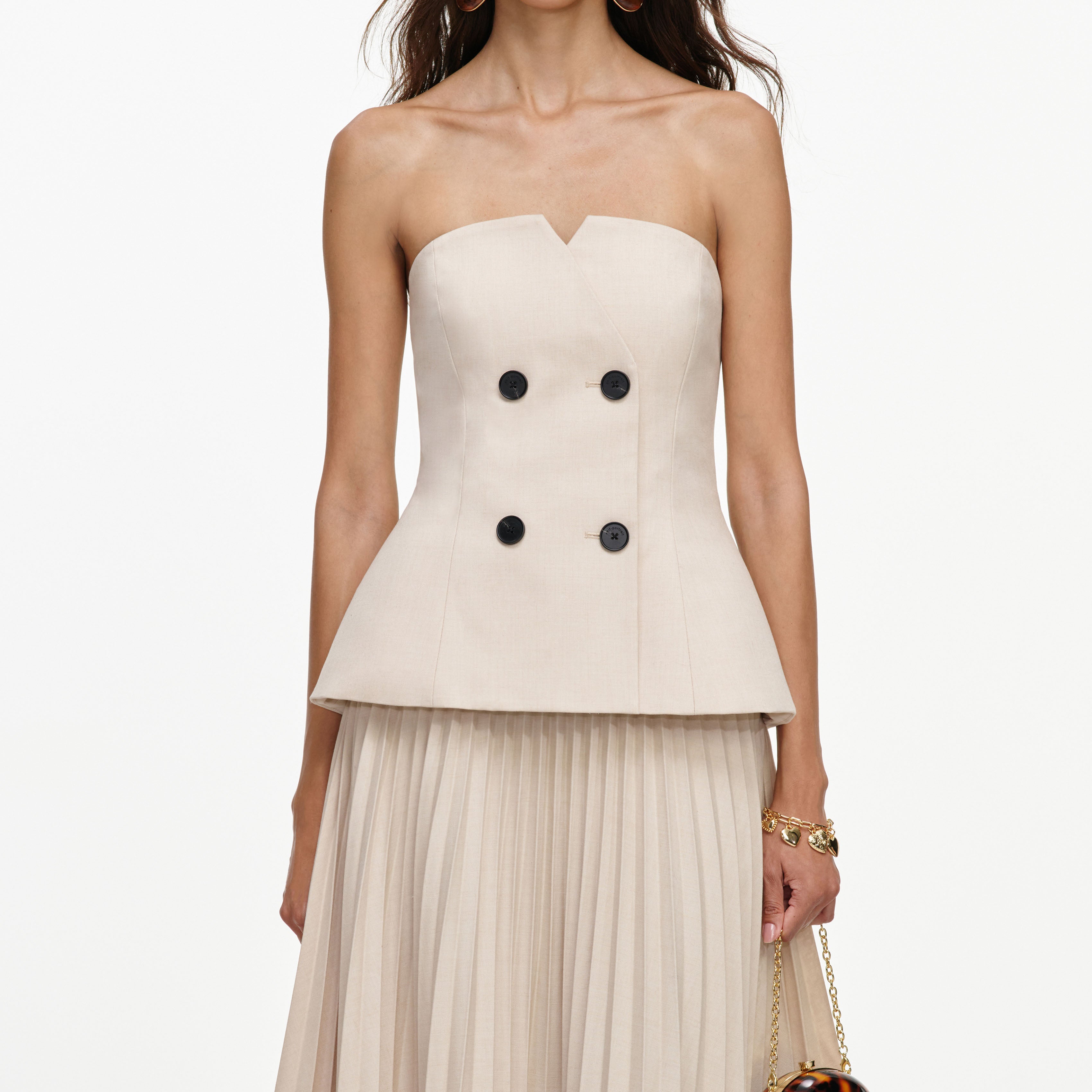 Self Portrait Dresses Beige Bandeau Midi Kleid beige plissiert