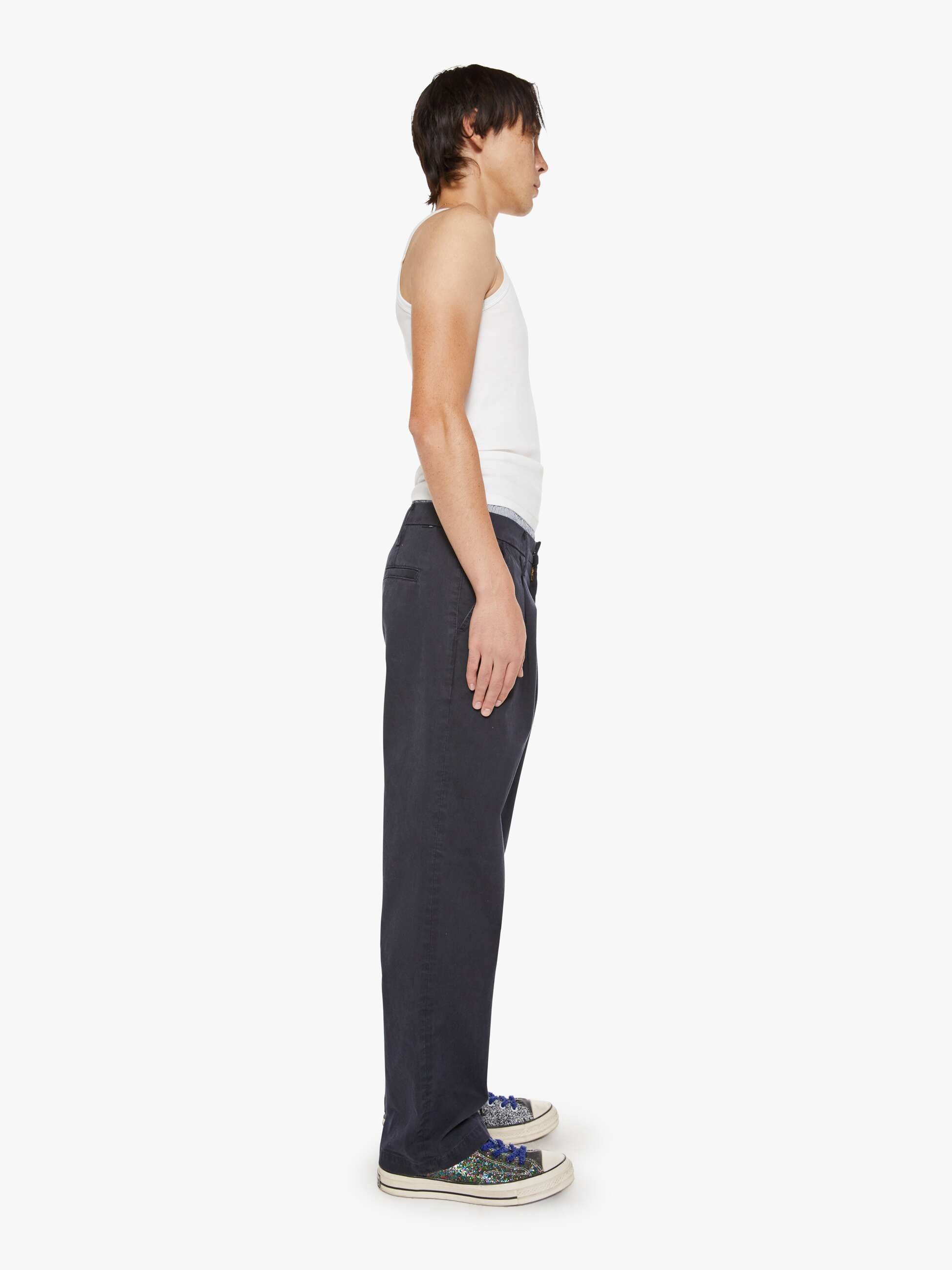 Mother The Pleated Big Shot Prep Hose Navy Stretch