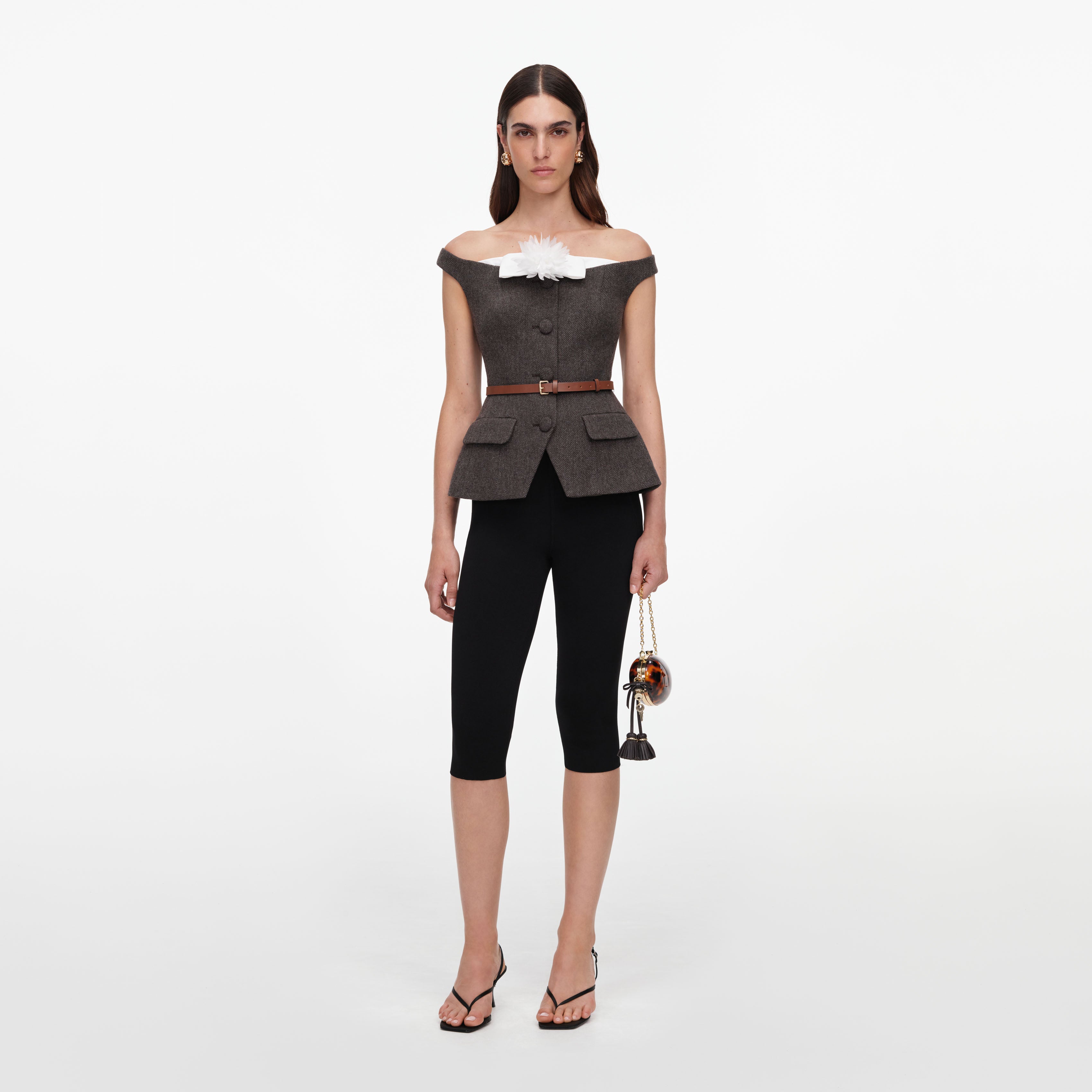 Self Portrait Brown Off Shoulder Top Braun Wolle