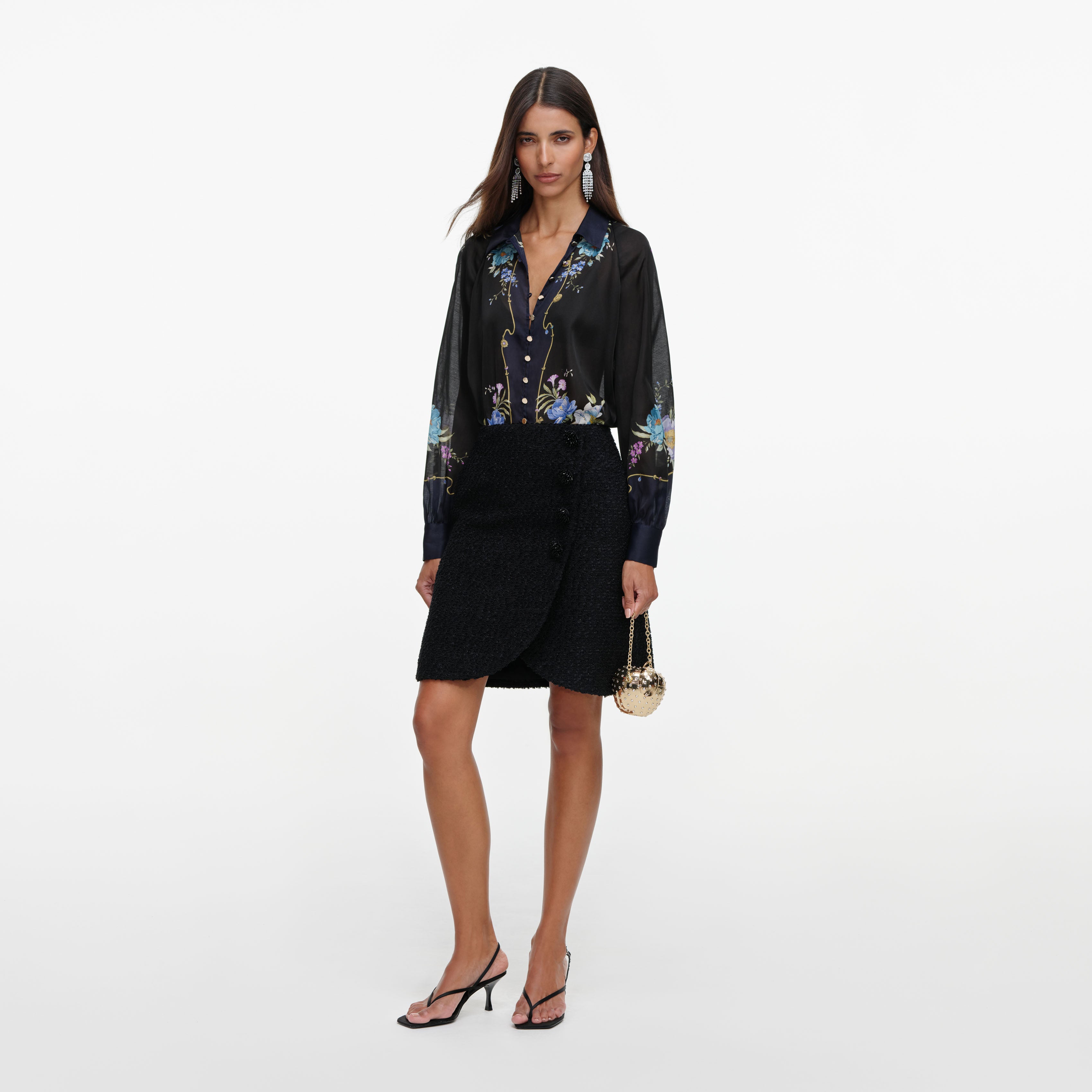 Self Portrait Organza Bluse Navy Floral Kragen Entspannt