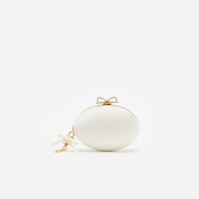 Self-Portrait Cream Satin Oval Clutch Tasche Creme