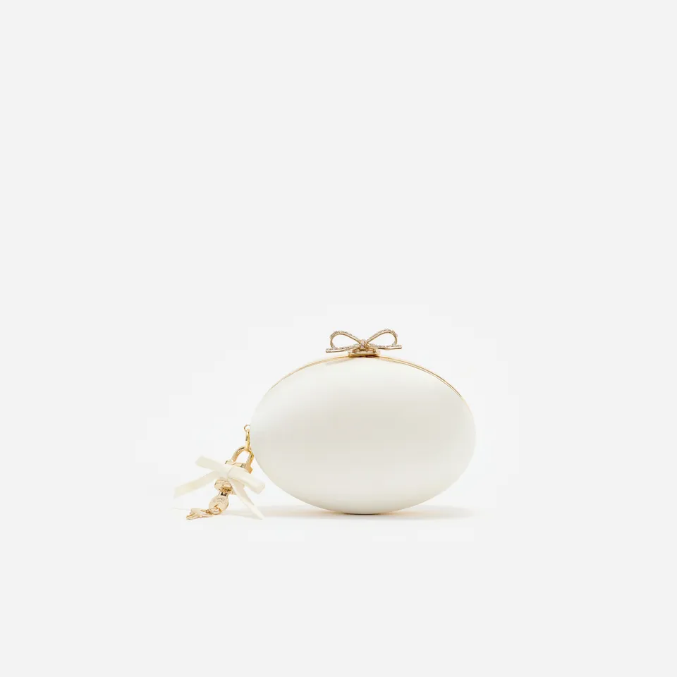 Self-Portrait Cream Satin Oval Clutch Tasche Creme