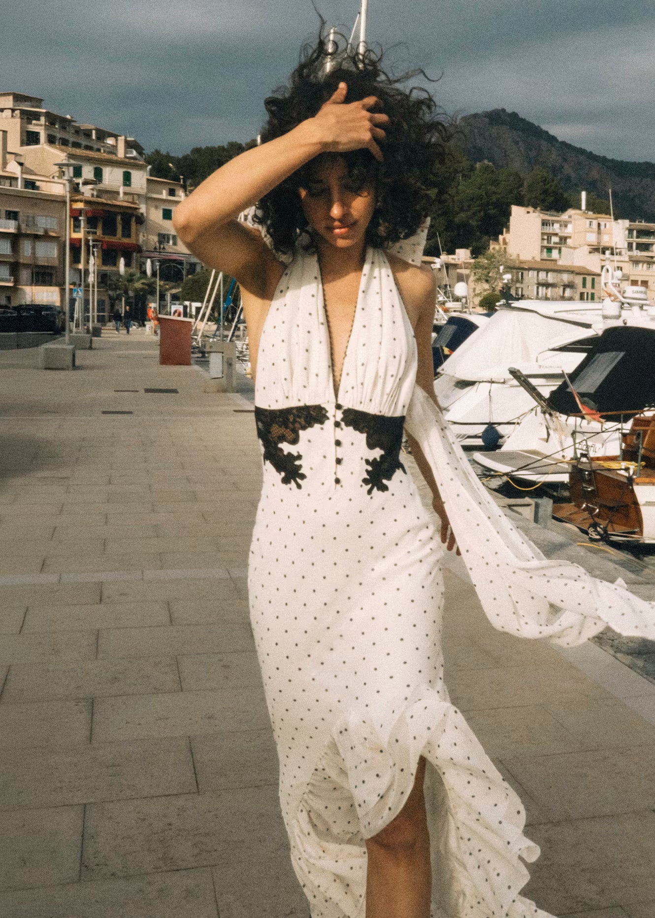 Self Portrait Polka Dot Halter Midi Kleid Weiß