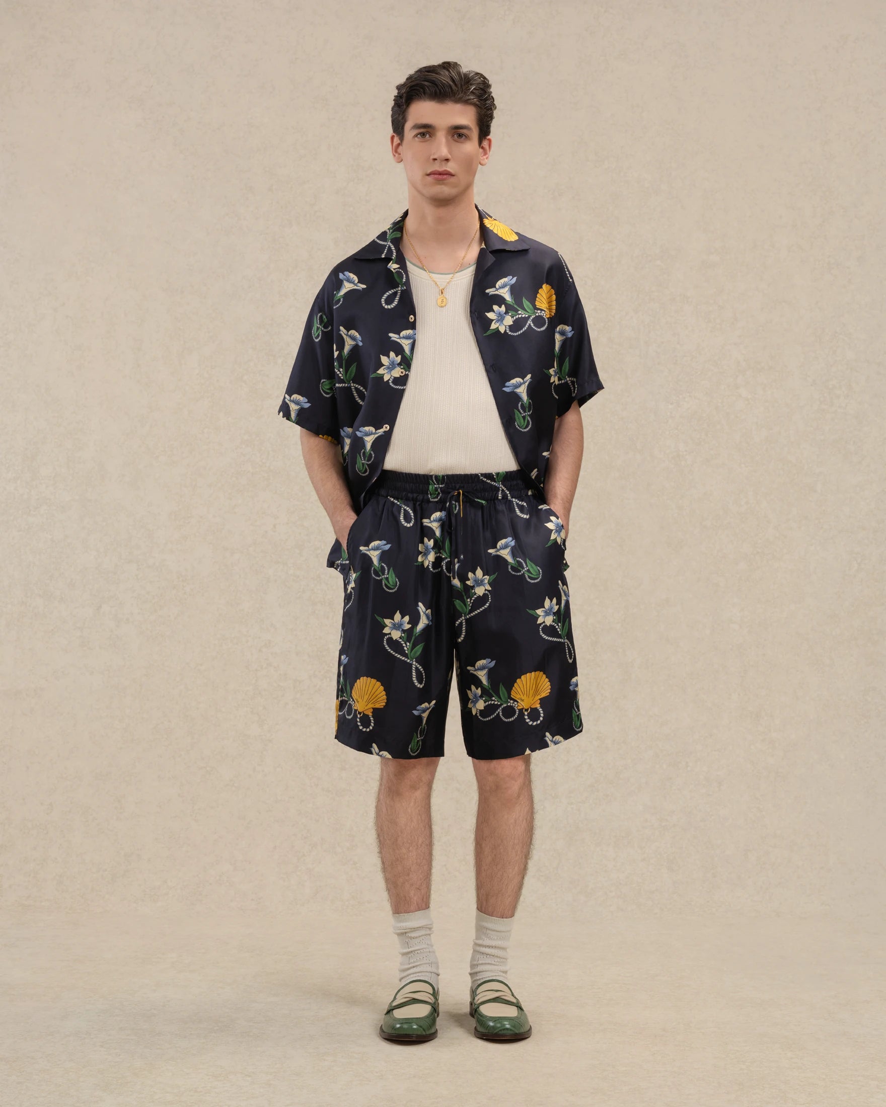 Drôle De Monsieur Chemise Soie Hemd navy Seide Print
