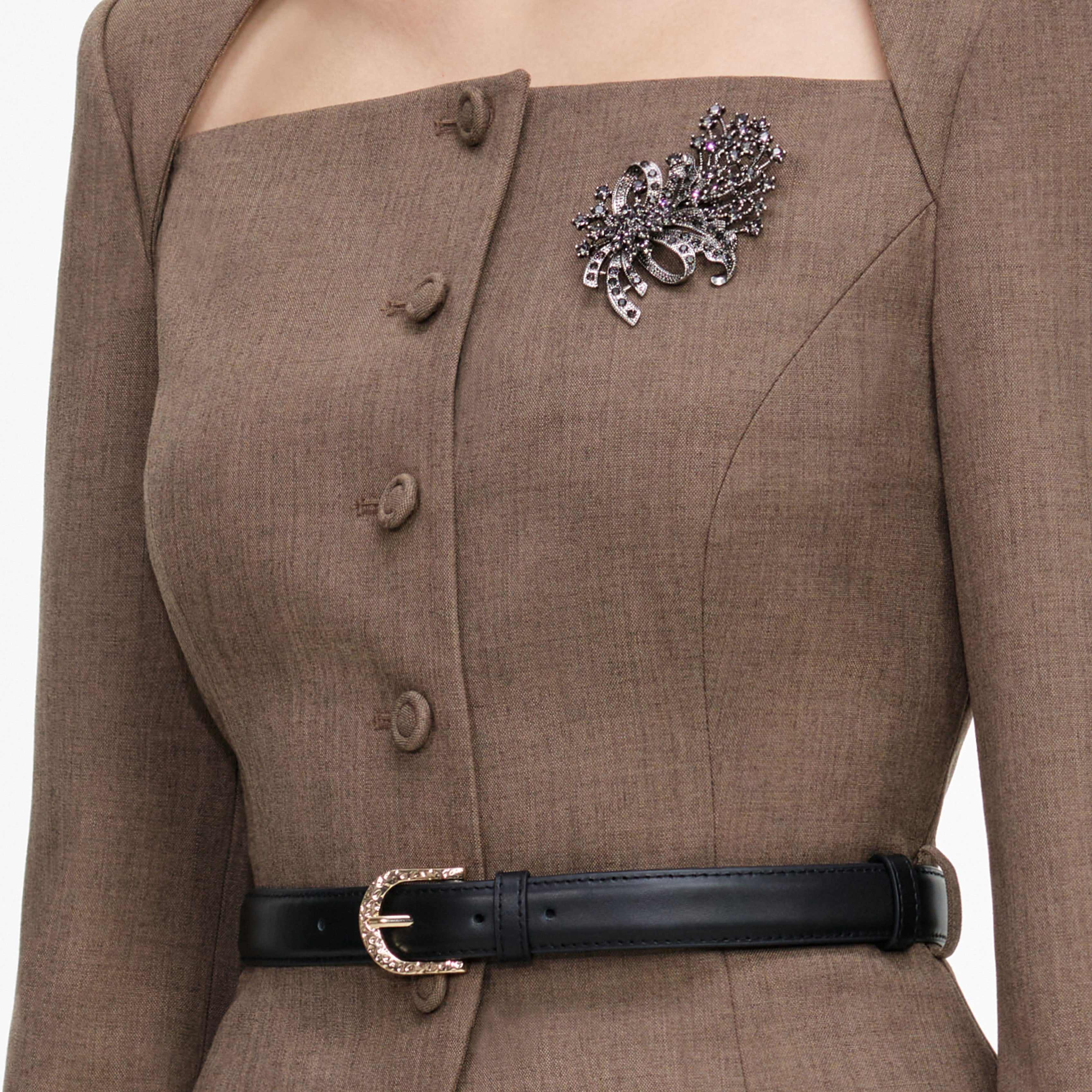 Self Portrait Brown Tailored Twill Midikleid Braun