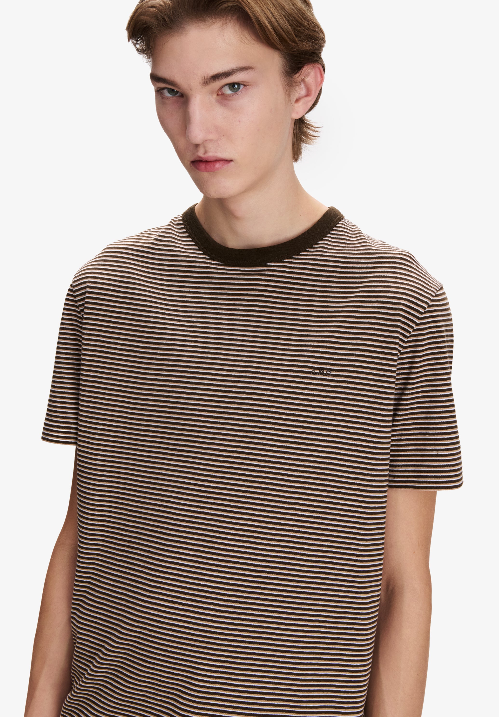 A.P.C. Gestreiftes T-Shirt braun Bio-Baumwolle Größe M